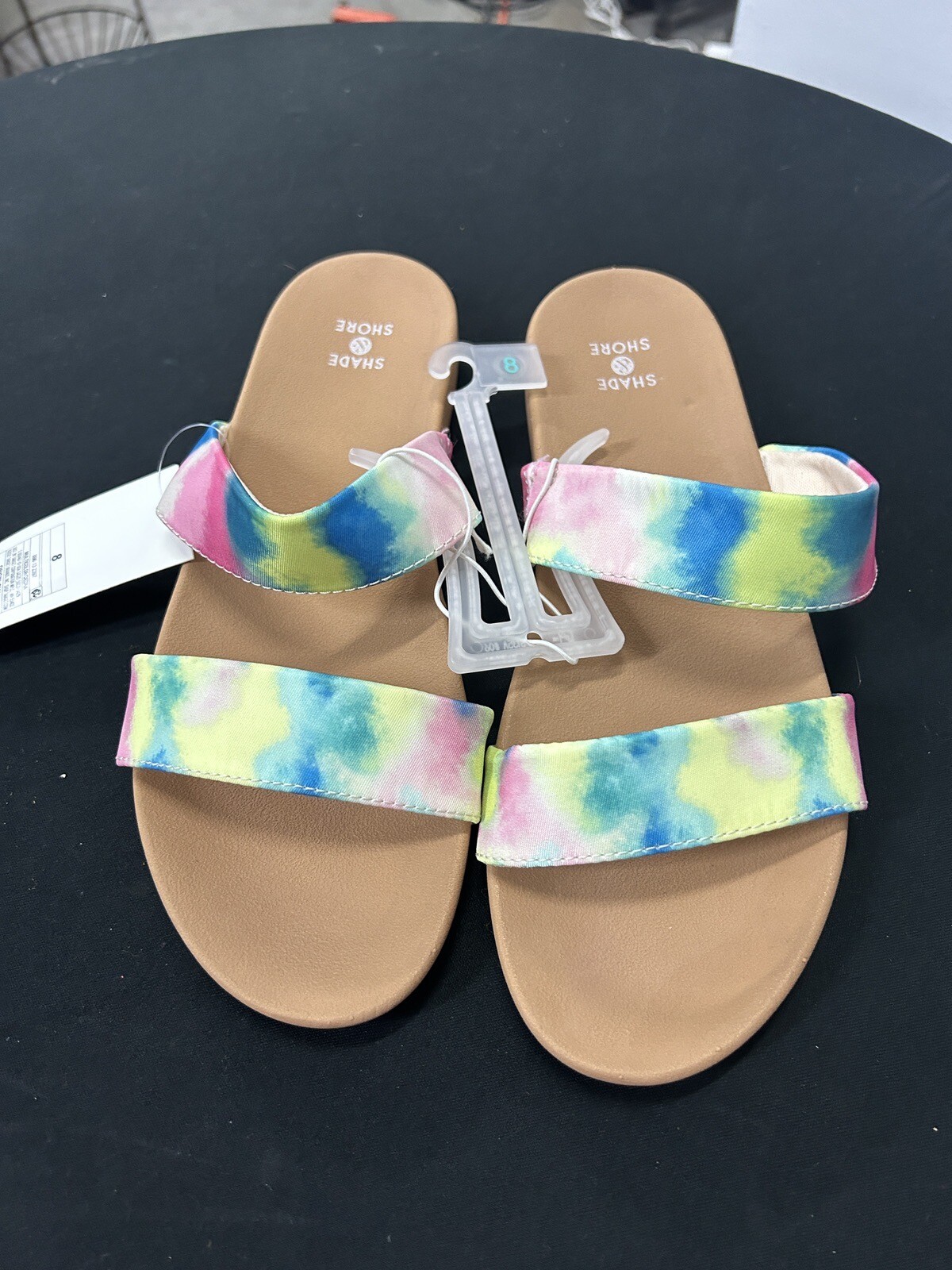 Shade & Shore Rainbow Sandals size 8 tie dye slip on New