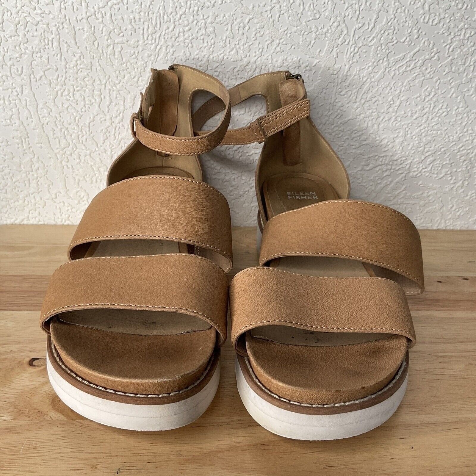 Eileen Fisher Keno Strappy Honey Ankle Straps Back Zip Sandals Women 10 China