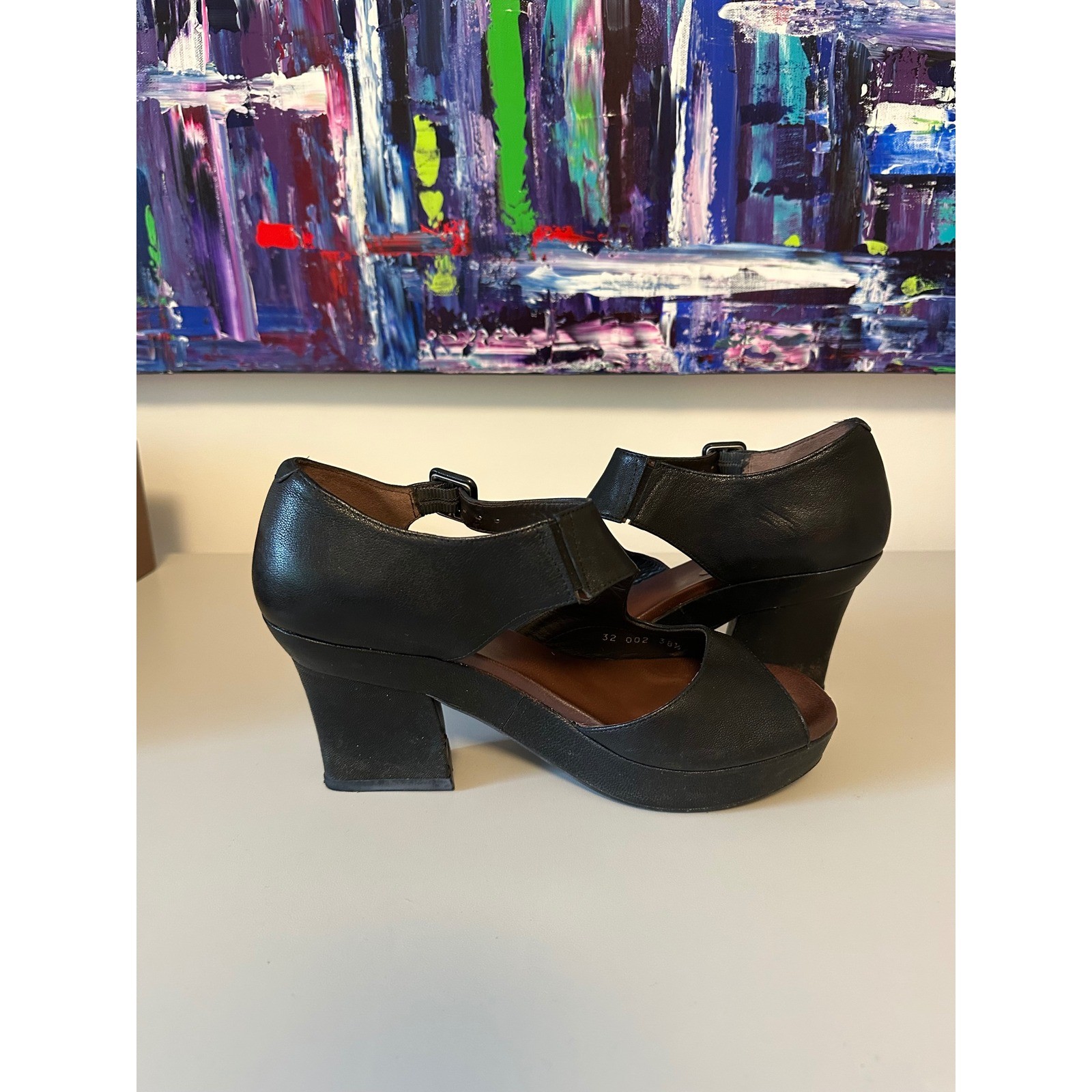 Audley London Vella Black Leather Platform Block Heel Sandals | Size 38.5