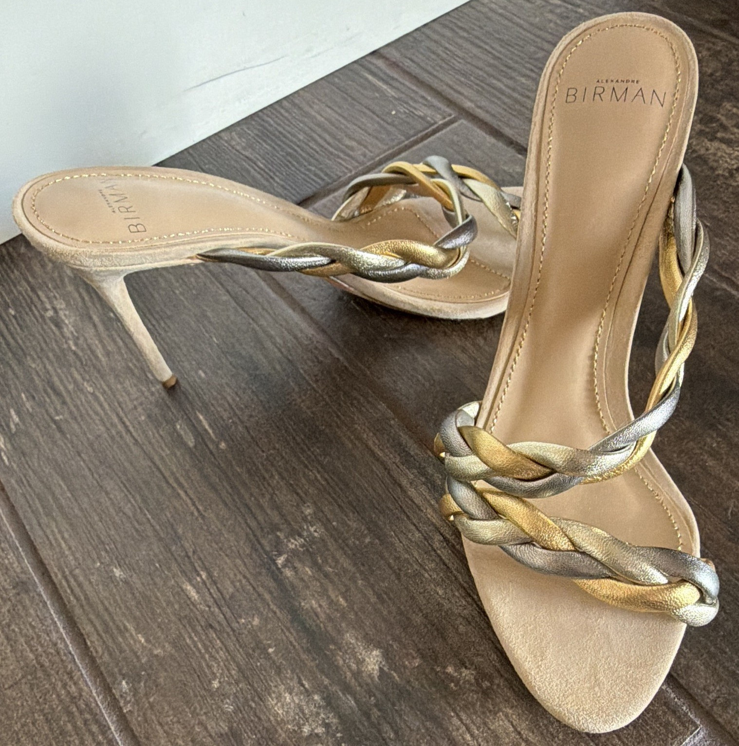 Alexandre Birman Braided Metallic Suede Strappy Slip-On Mule Sandals 8.5
