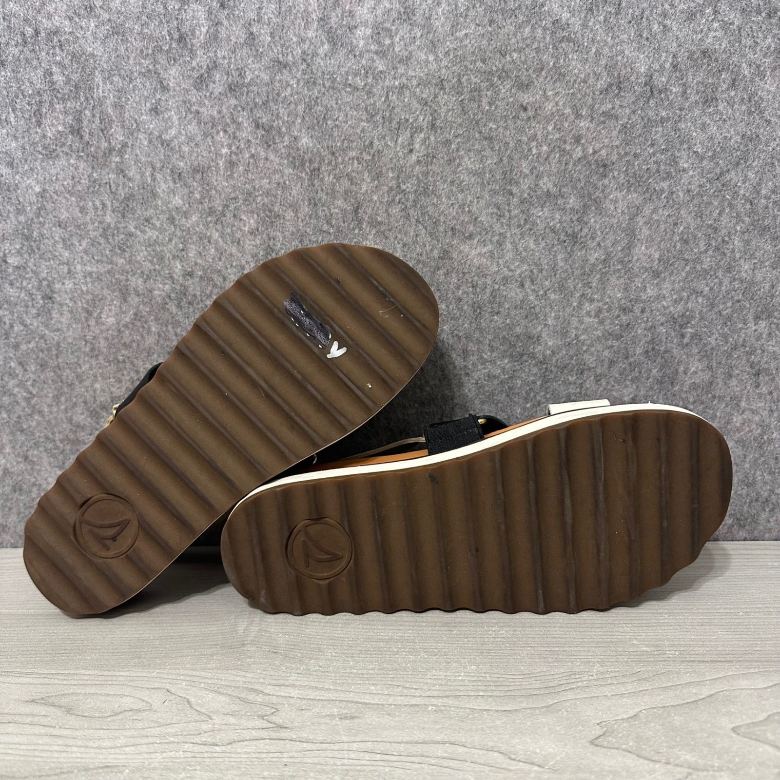 Sperry Cami Flatform Sandals Womens 7.5 Black White Tan Leather Strappy Comfort