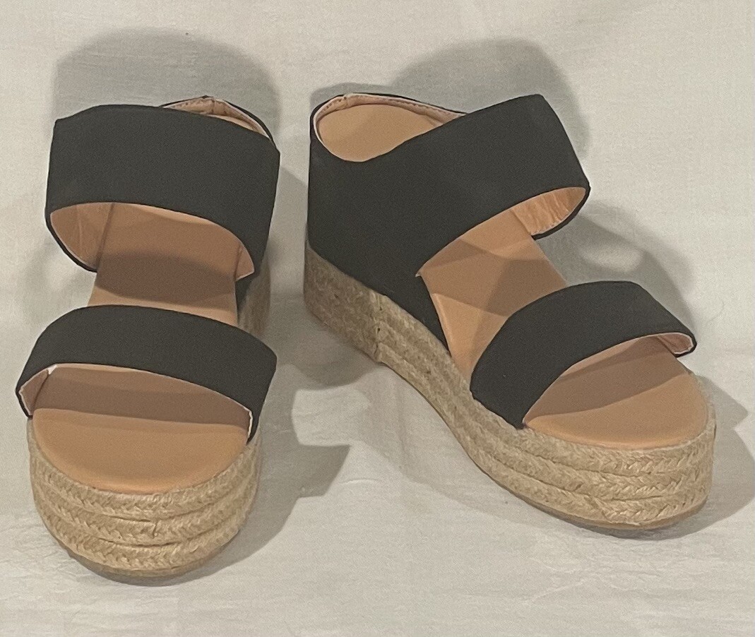 Black Faux Suede Espadrille Sandal NEW Sz 8 Brand Unknown