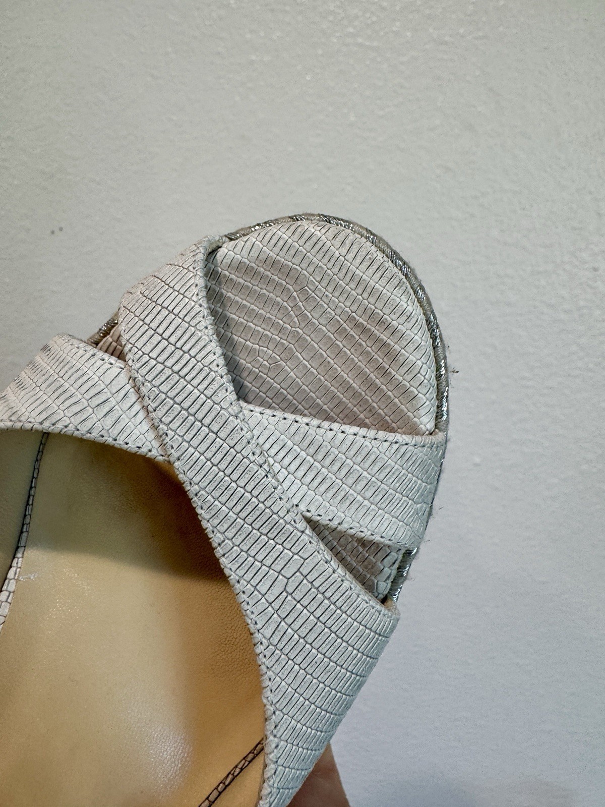Jimmy Choo Alana Cork Wedge Espadrille Sandal Iridescent White EU 38, US 7