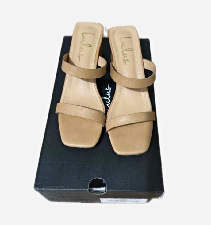 Lulus Women’s Beige Faux Leather Strap Slide Sandals Slip-On Solid 6.5 NIB