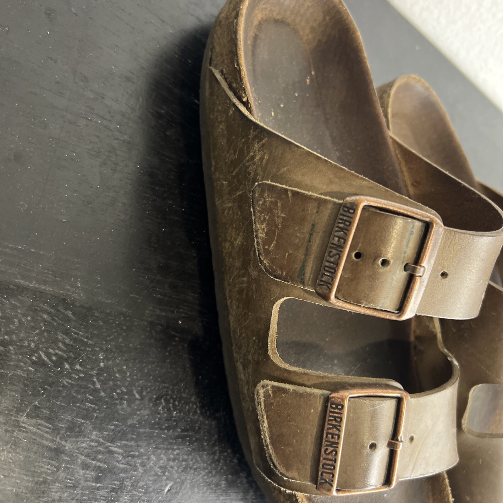 Birkenstock Women’s Size UNKNOWN 2 Strap Size Was Worn Off Dim 10 1/2” SEE DESC.