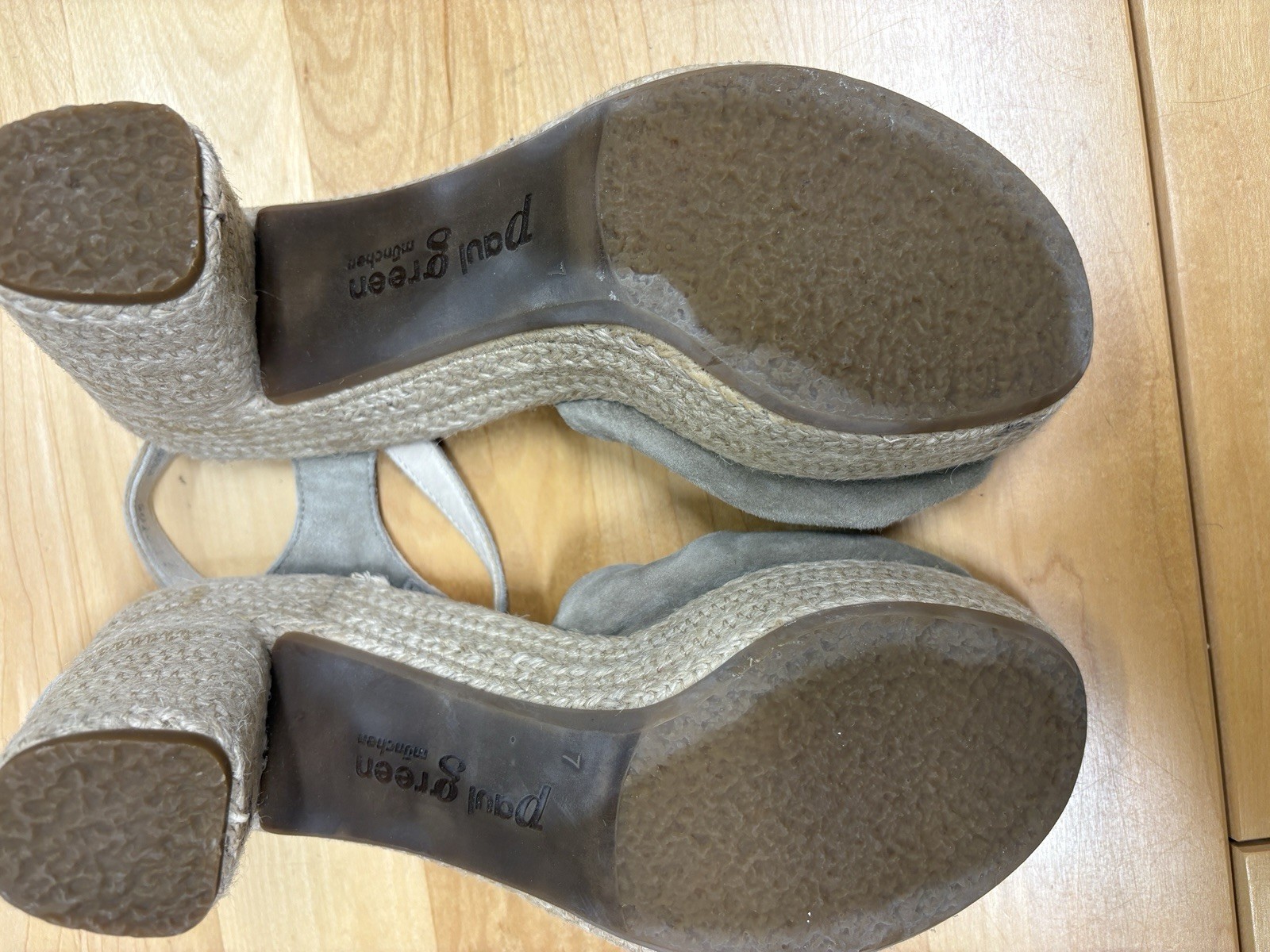 Paul Green Platform 9.5 Rope Sole Soft Suede Sandals Taupe Beige