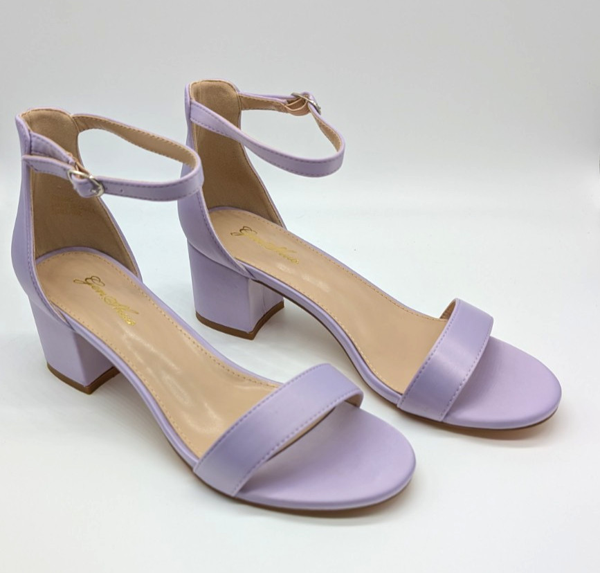 GENSHUO Sandal Heels Purple Satin Size 8 Block Heel Adjustable Ankle Strap Pumps