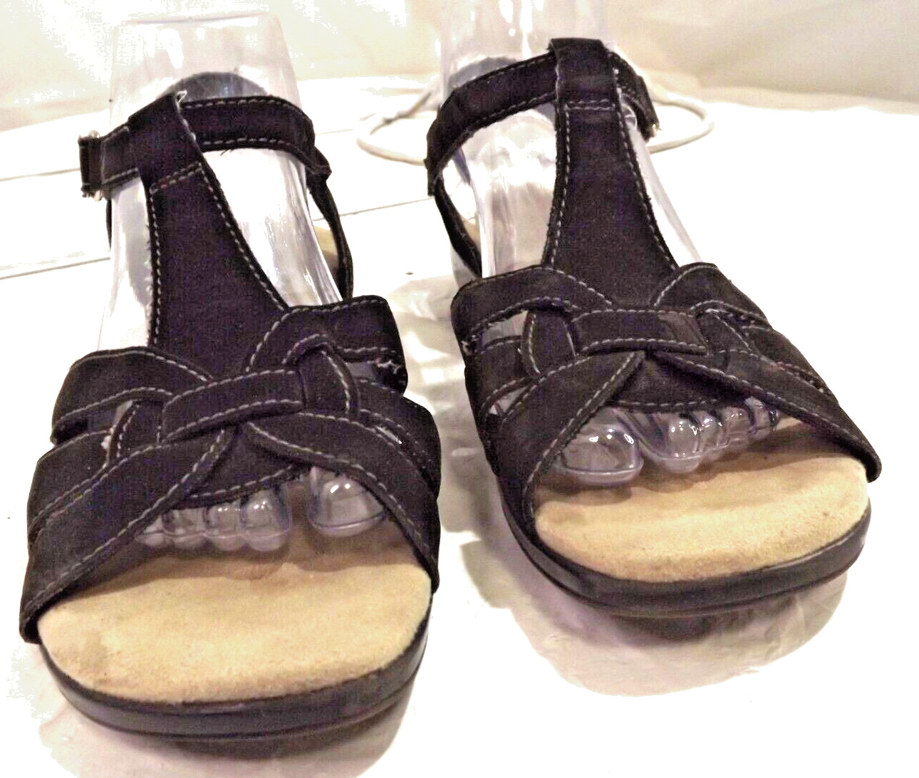 Comfort Plus by Predictions Casual Hook & Loop Sandal Black Faux Suede Sz 8W US