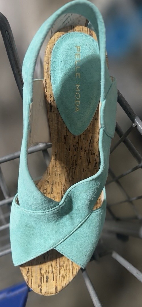 Pelle Moda Women’s Blue Suede Cork Wedge Ankle Strap Sandals US 8 M