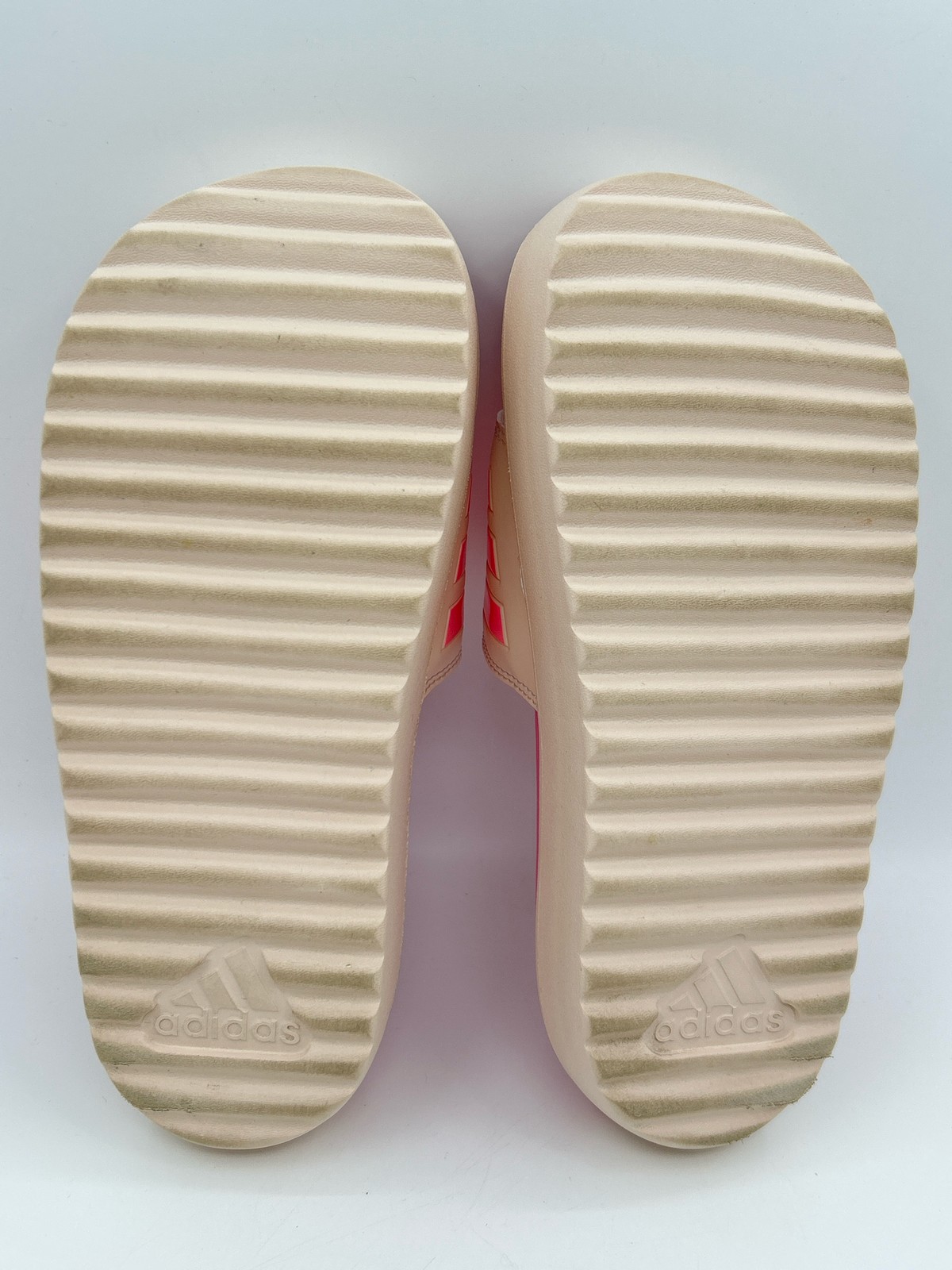 ADIDAS Adilette Platform Slide Sandals SZ 7 PINK BEIGE Women Flats Beach Logo