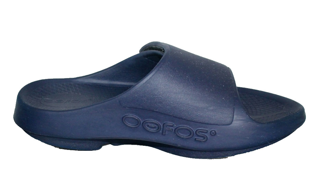 OOFOS OOahh Sport Flex Slide Sandal Men 6 Women 8 Navy Blue Adjustable Vamp