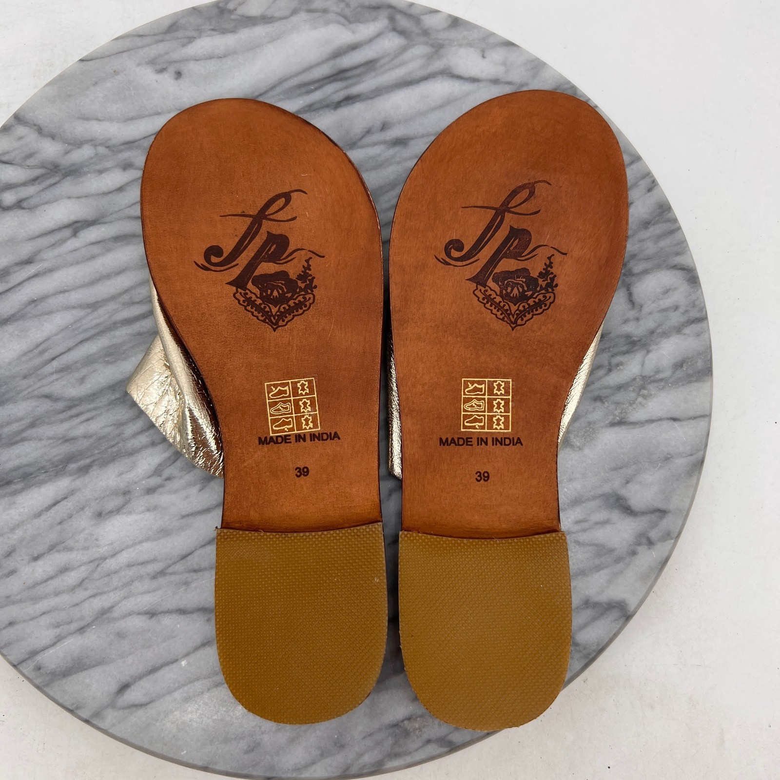 Free People Womens 39 Sandals Gold Metallic Vicente Slide Ope Toe Slip On Flat