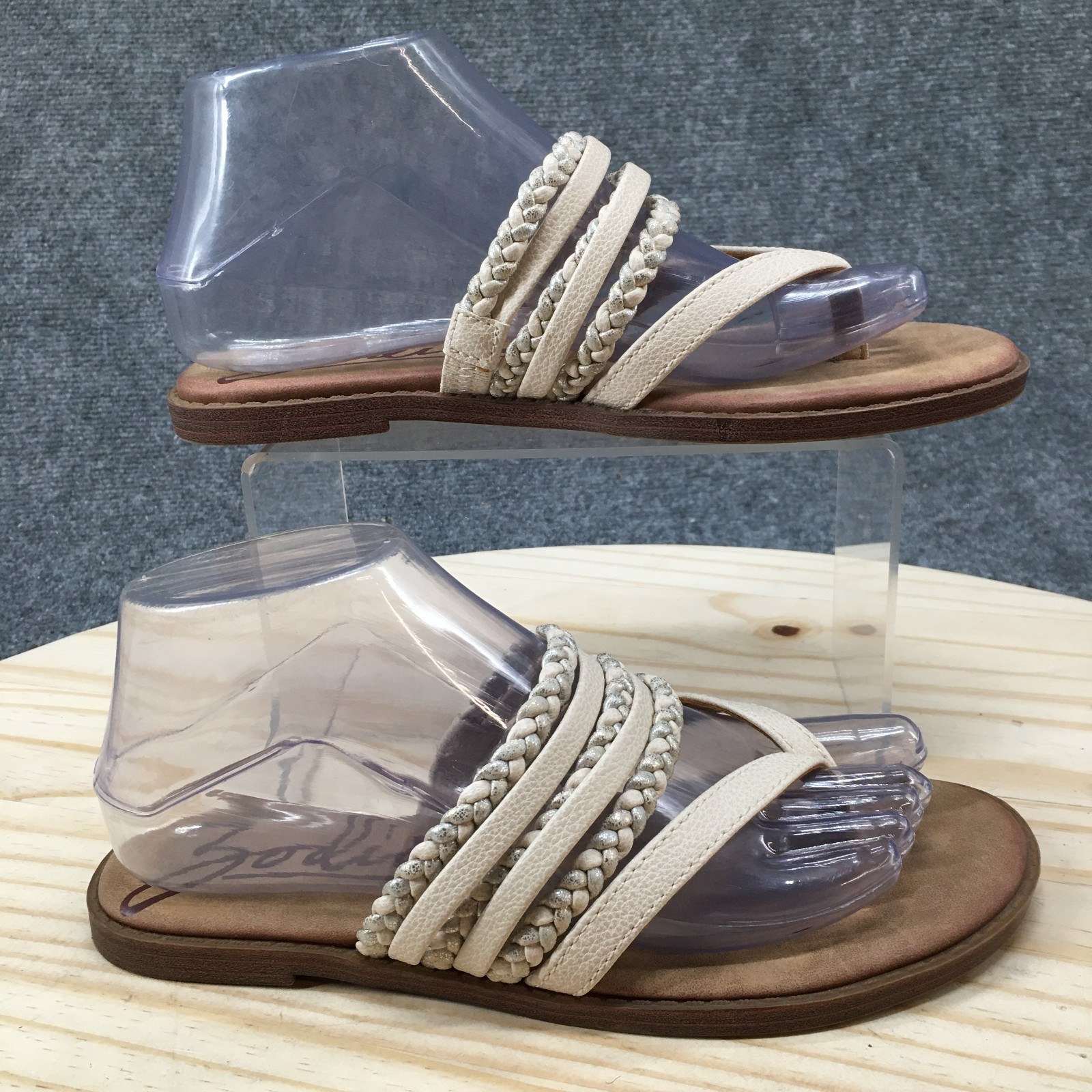 Zodiac Sandals Womens 7 M Cary Braided Straps Casual Slip On Flat Slide Beige