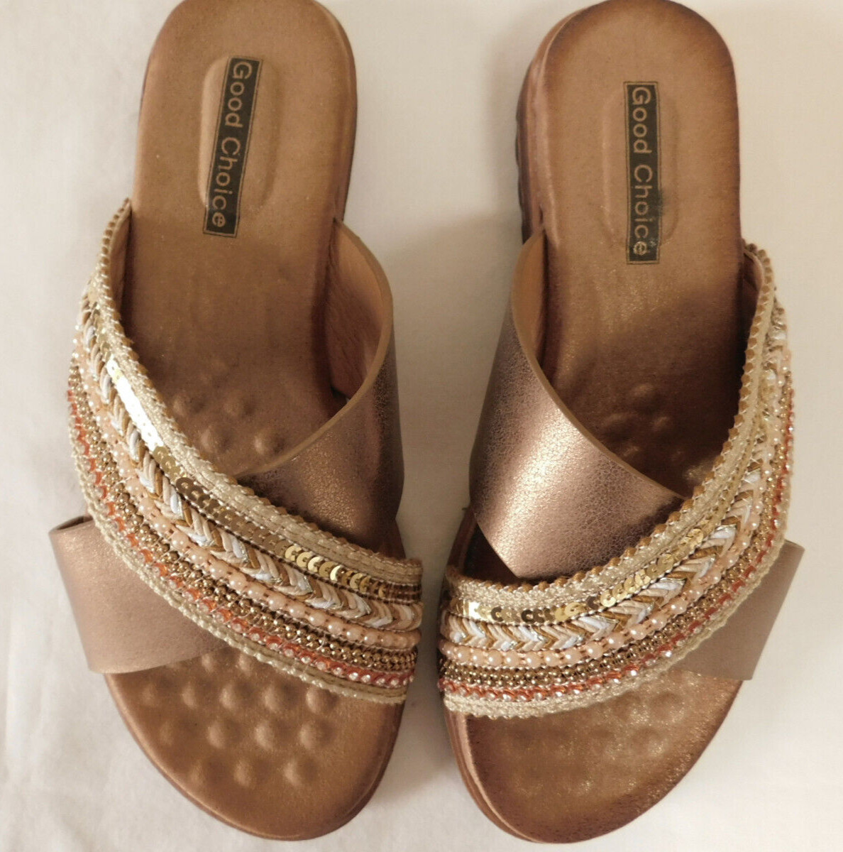 GC GOOD CHOICE Sandal Ari Slip on Embellished Beads Strap Sandal Black, Tan Size