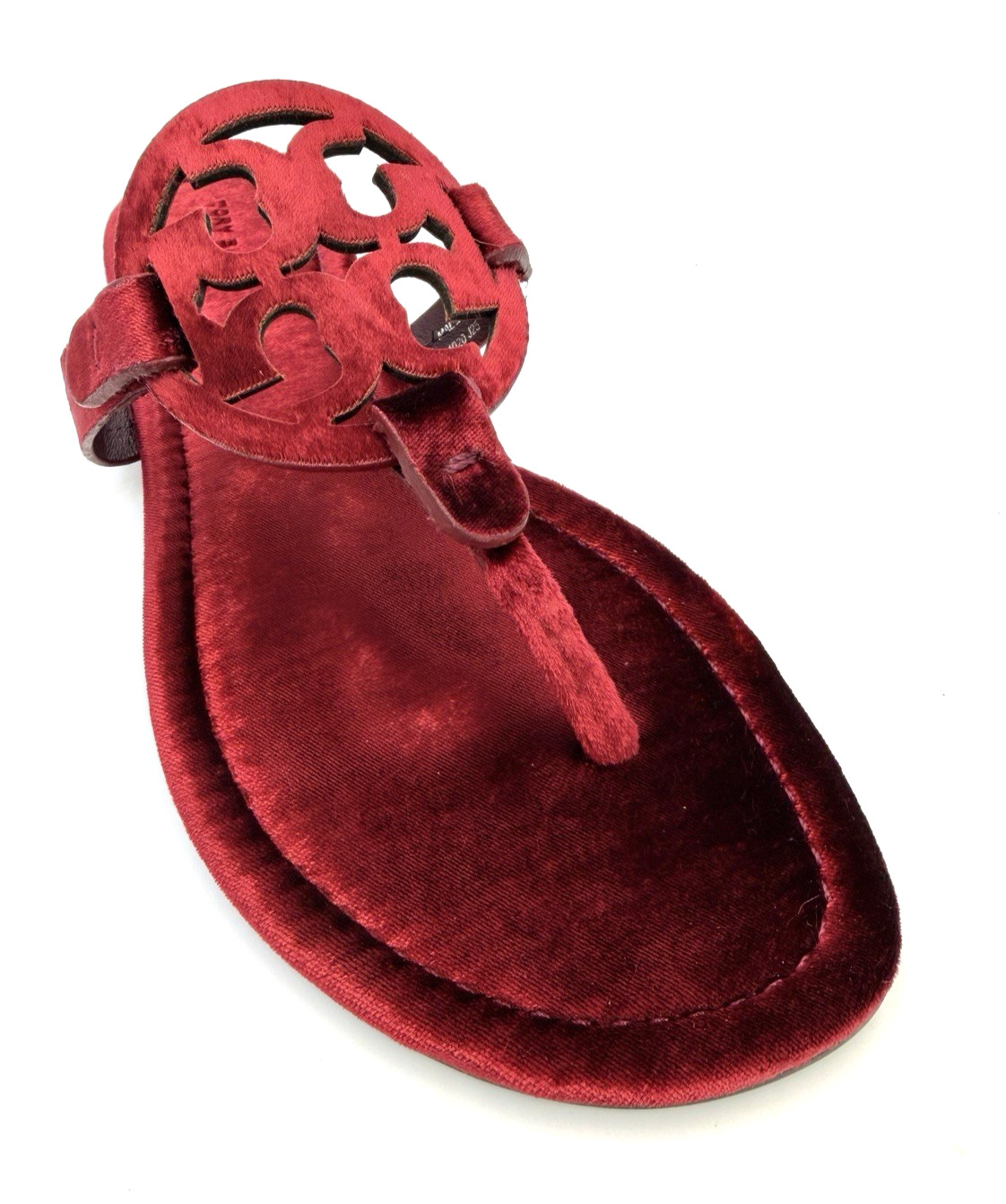 *RARE* TORY BURCH Miller Velvet Sandal BURGUNDY BERRY Double T Logo SZ US 9 NIB
