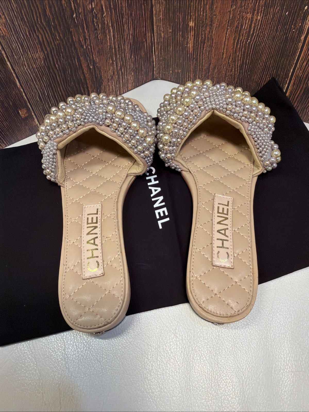 CHANEL Cuba Silver Gold Beige rope pearl twist slipper sandals EU37