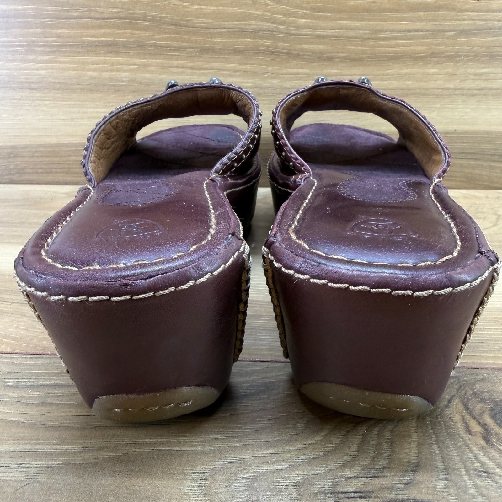 ARIAT Horse Shoe Wedge Chunky Sandals 7.5 M Brown Leather Y2K Slide Slip On