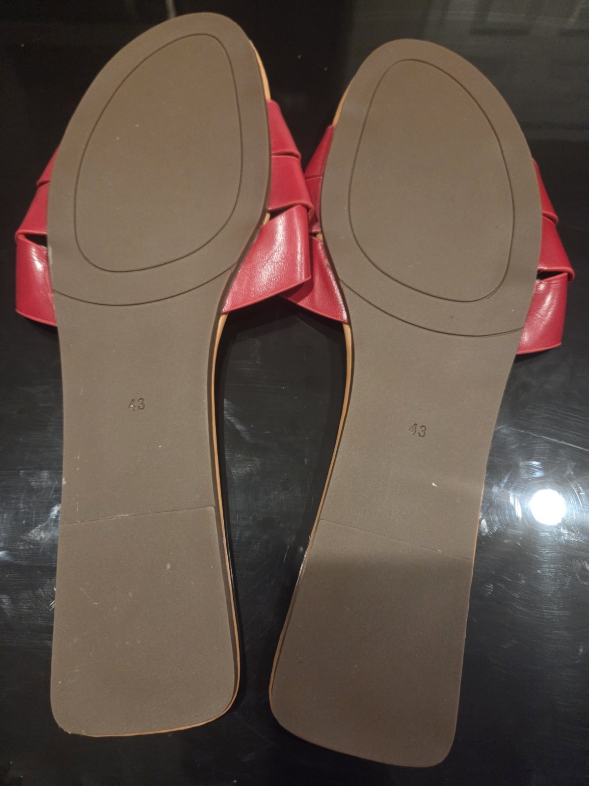 Zara Women’s Red Leather Logo Slide Sandals Slip-On Flat US 13 EU 43