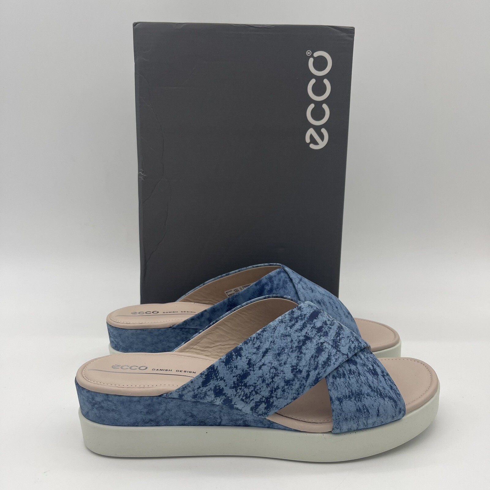 ECCO Sandal Women US 10 10.5 EU 41 Blue Slip On Flip Flop Tie Dye Platform