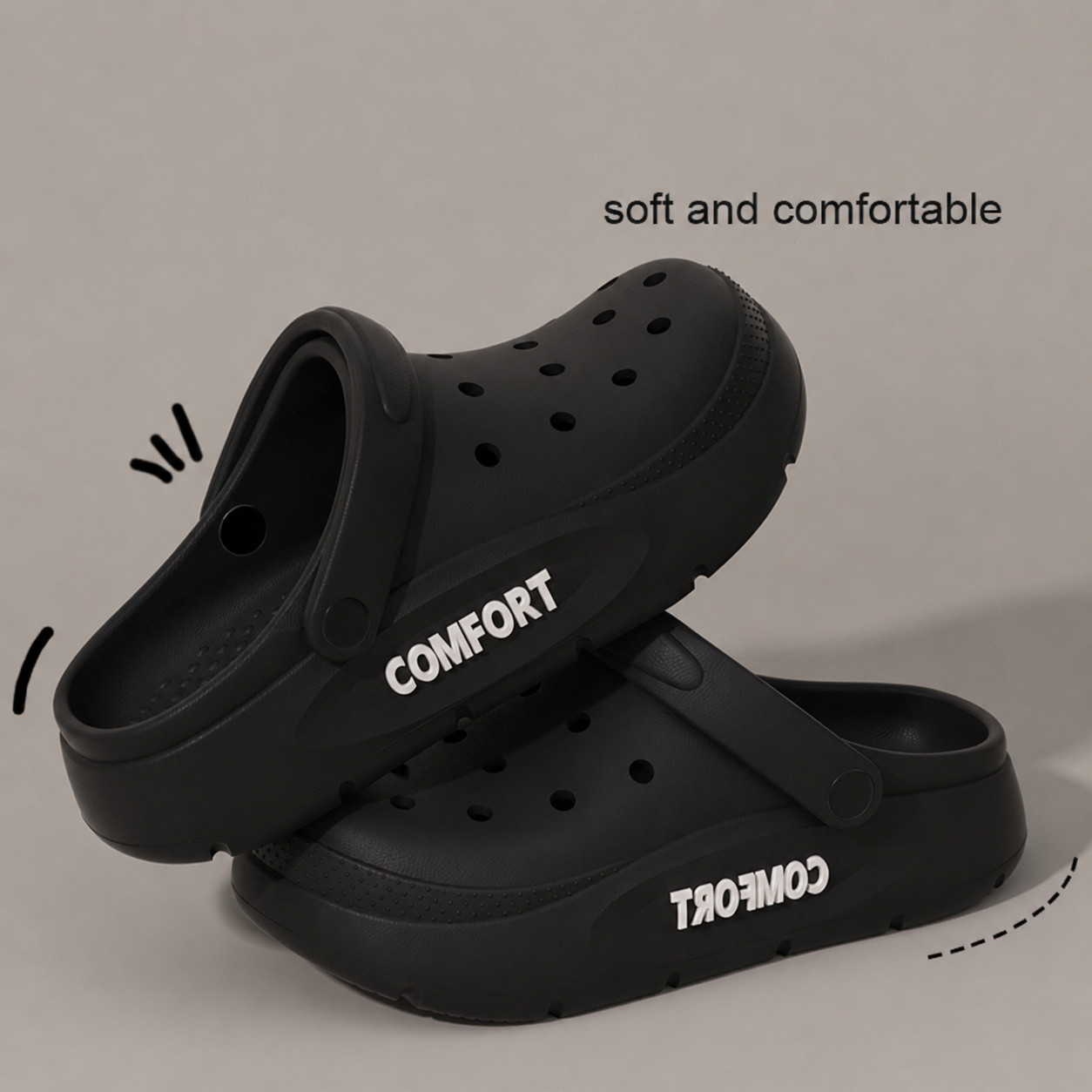 Unisex Outdoor Clogs Black/White Lightweight Breathable Slip On Slippers