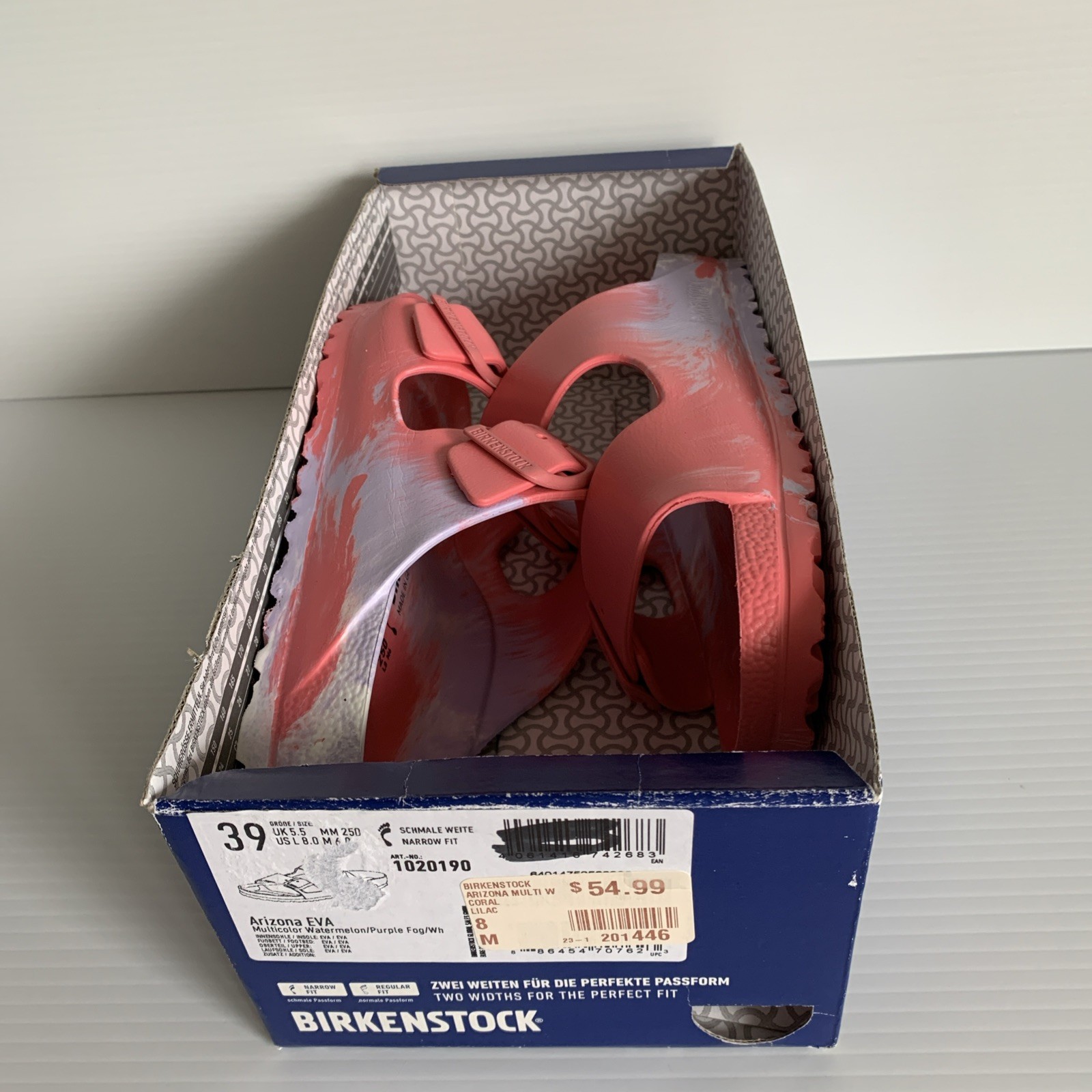 New Birkenstock Arizona EVA Watermelon Purple Fog Ladies Sz 8; 39 Slides Sandals