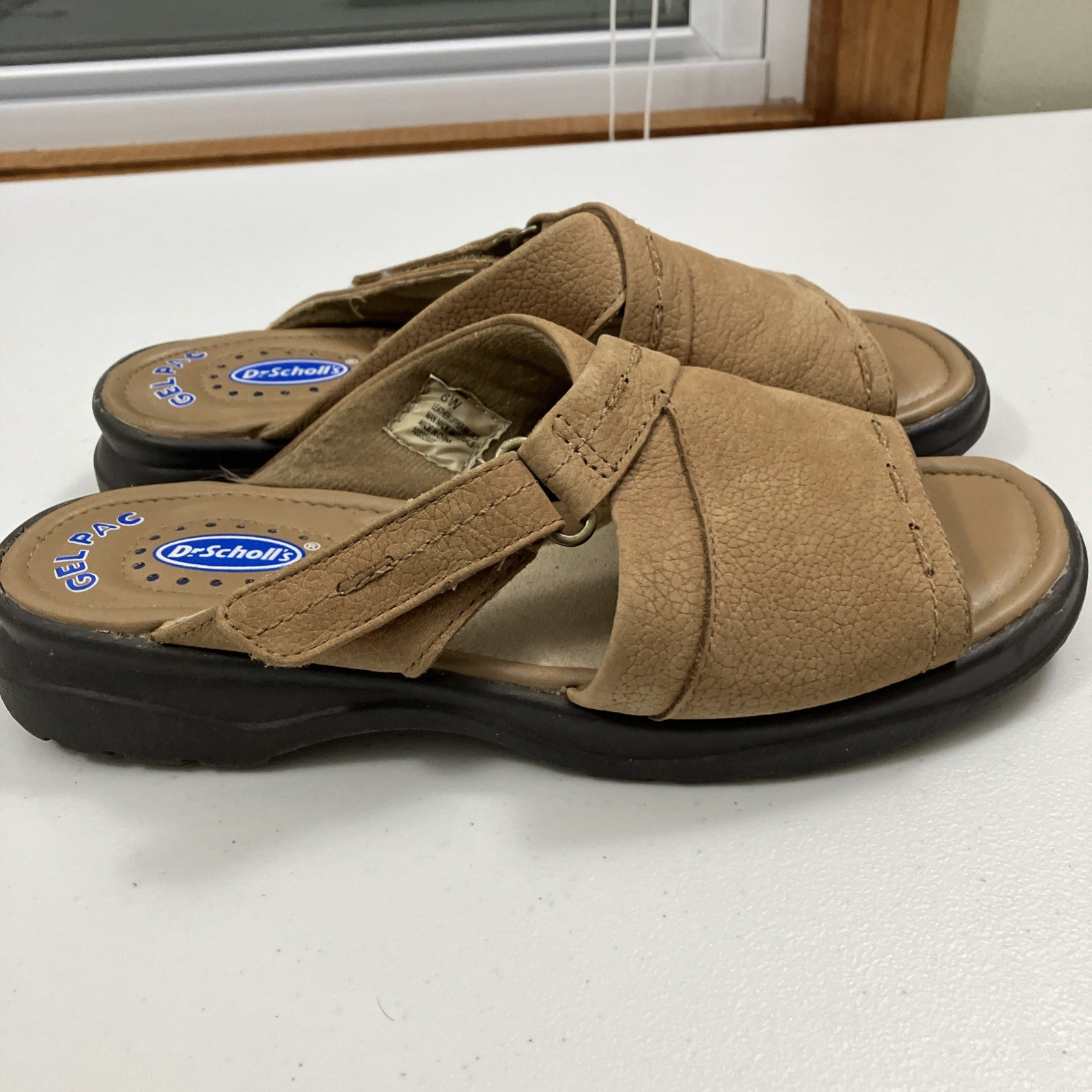 Dr Scholls Women’s Gel PAC Slide On Sandals Brown Size 8 Wide 1.25 Inch Heel