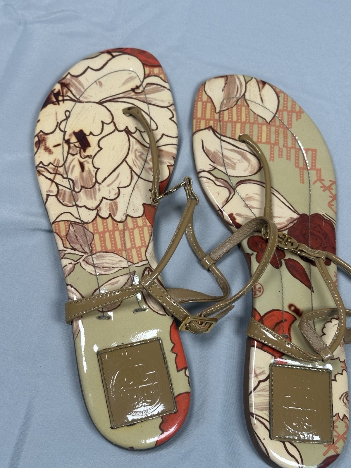 Tory Burch Women’s Leather T-Strap Sandals Flower Shoes (size Unknown)