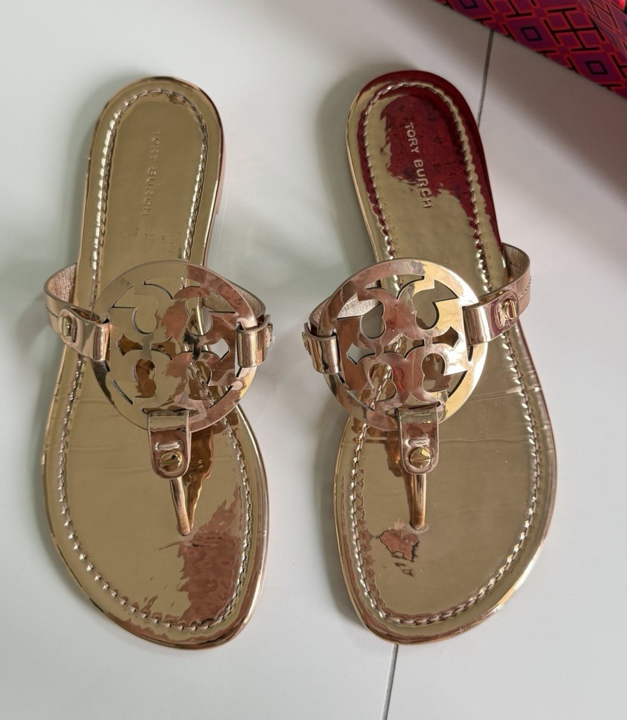 Tory Burch Rose Gold Metallic Logo Slip-On Slide Sandal Women’s US 7