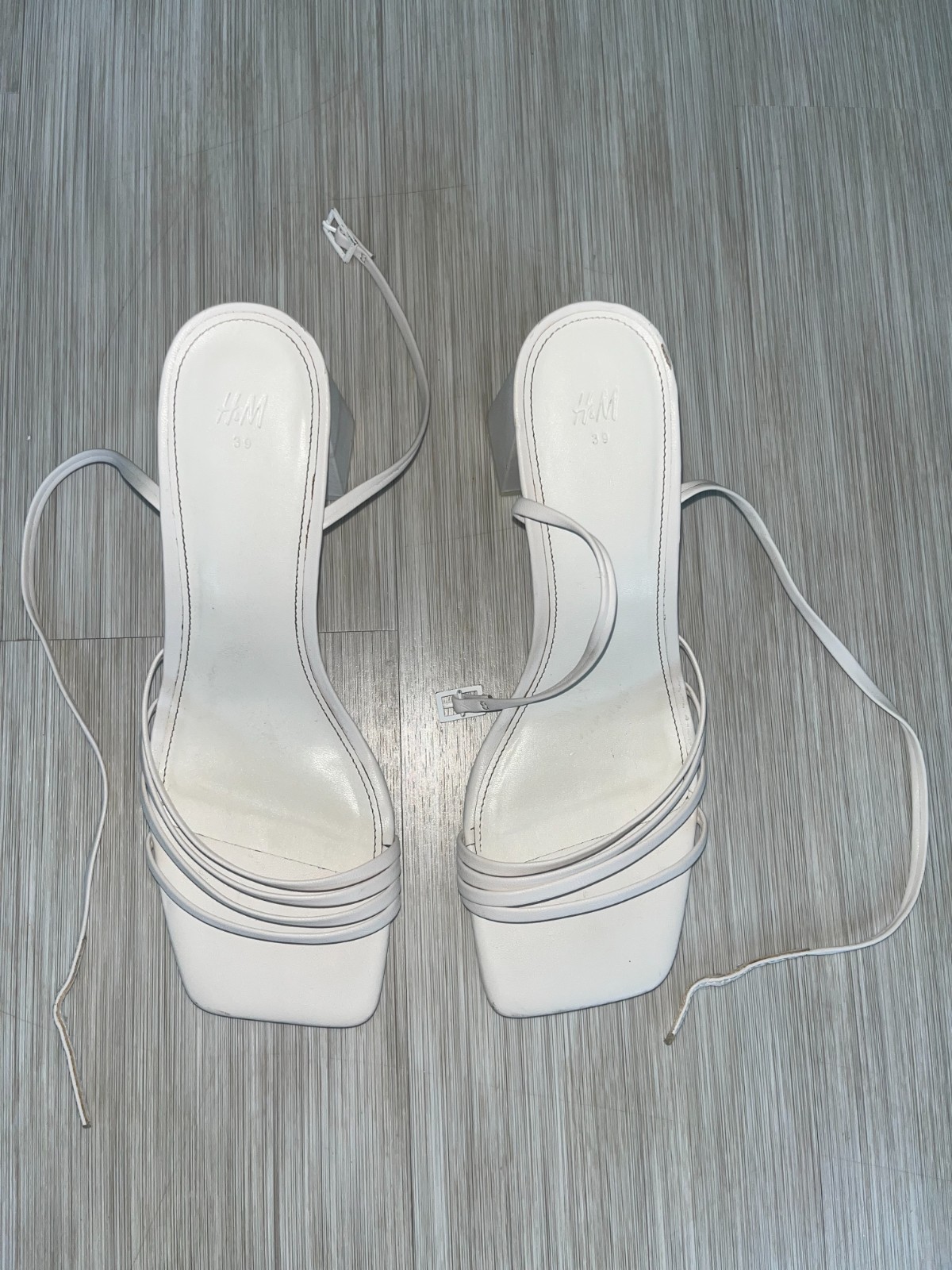 H&M White Lace-Up Block Heel Sandals Women’s Size 39 (US 8) Square Toe