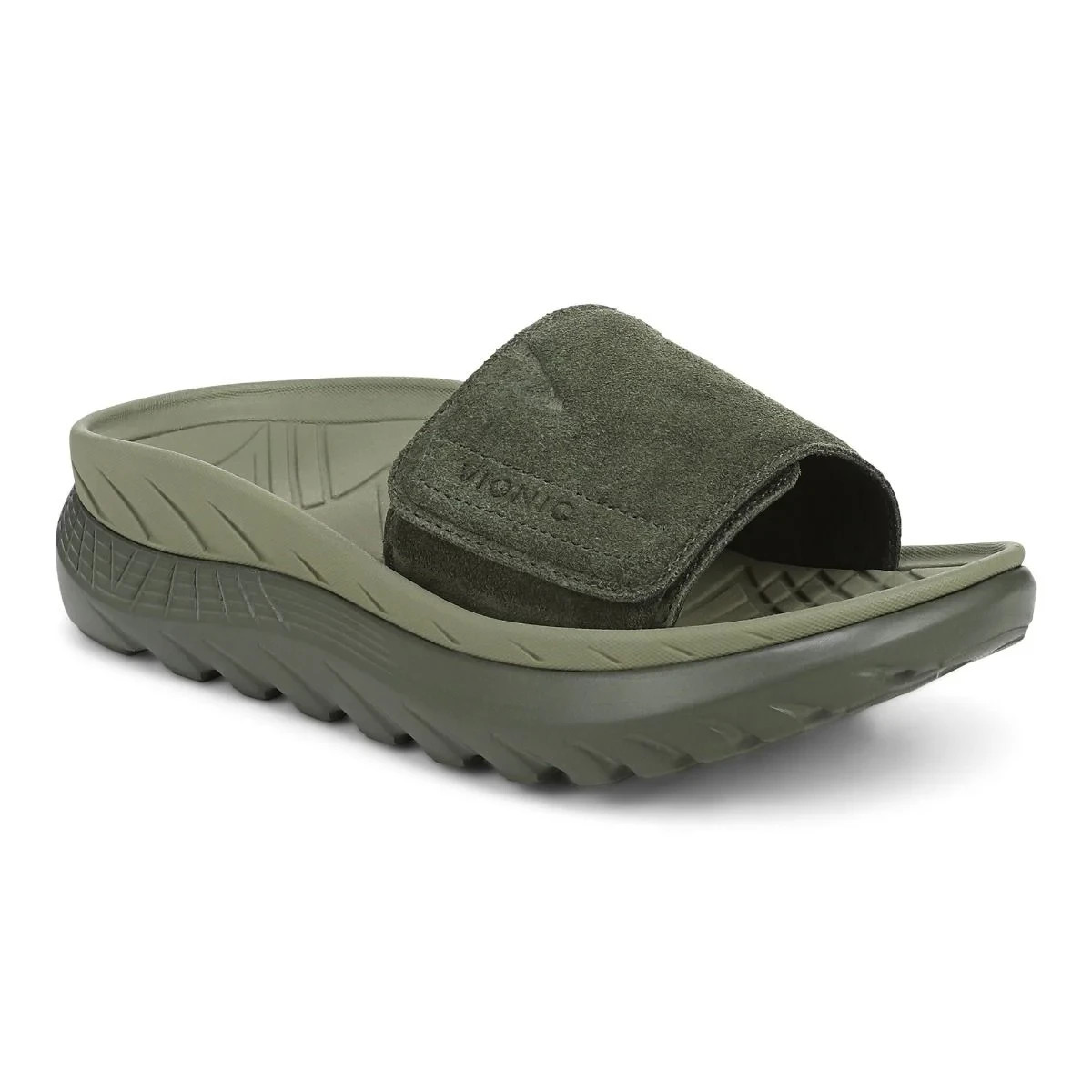Vionic Rejuvenate Olive Moss Suede Recovery Slide Sandal Women’s
