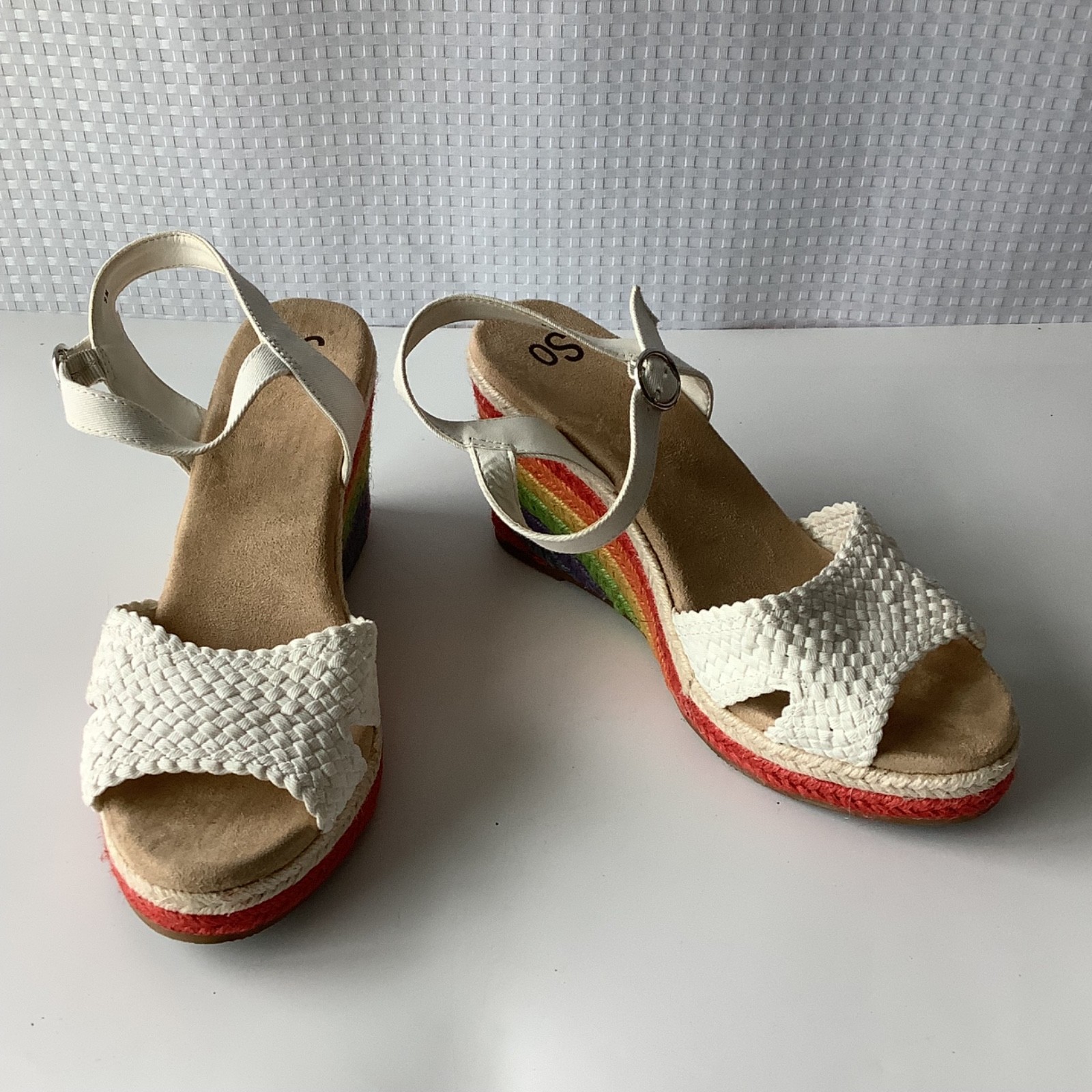 SO Women’s Rainbow Rope Wedge Espadrille Sandal High Heel Sandals, Size 9M