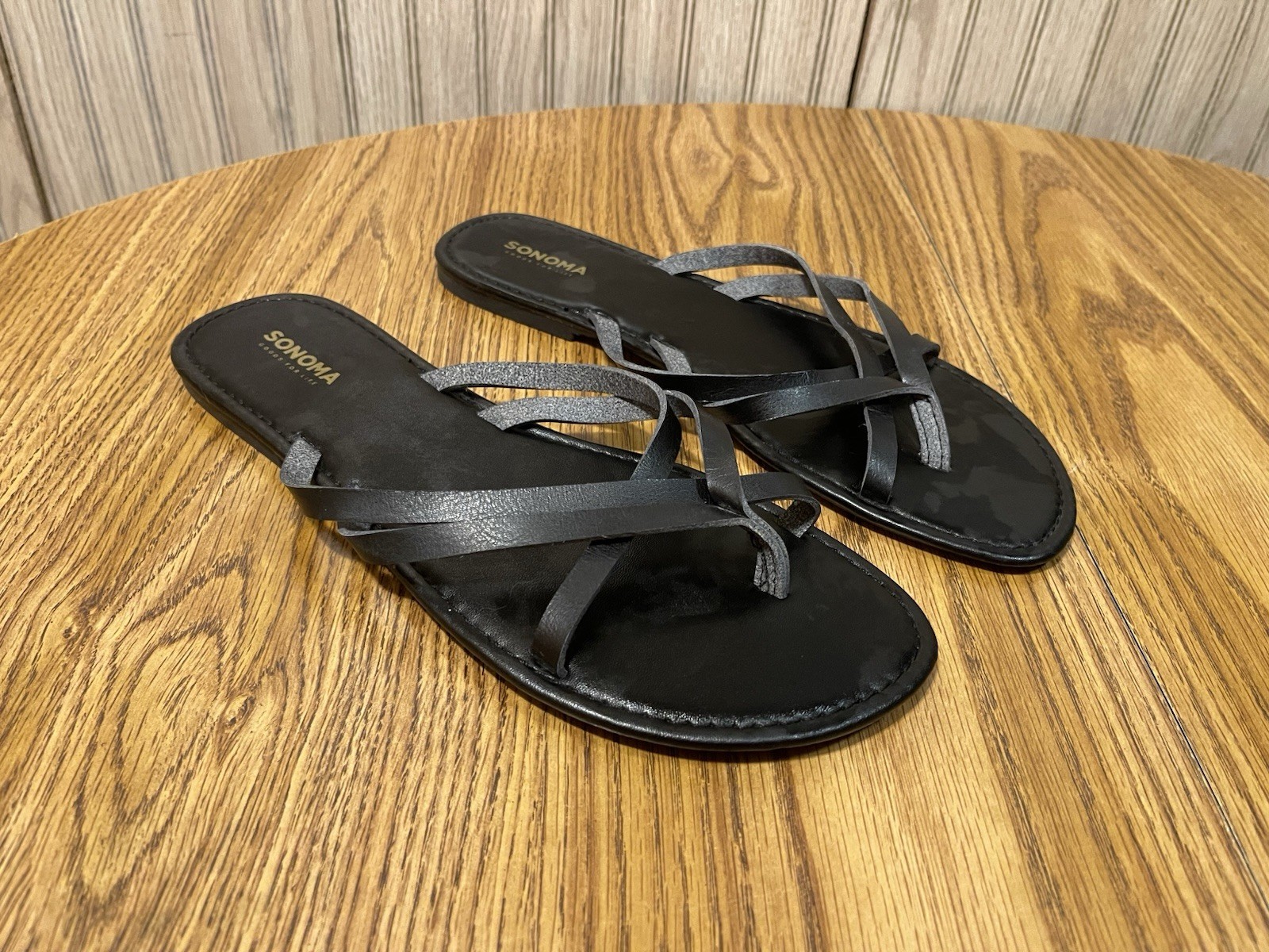 Women’s SONOMA Goods for Life Black Strappy Slip On Flat Sandals Size 9-10