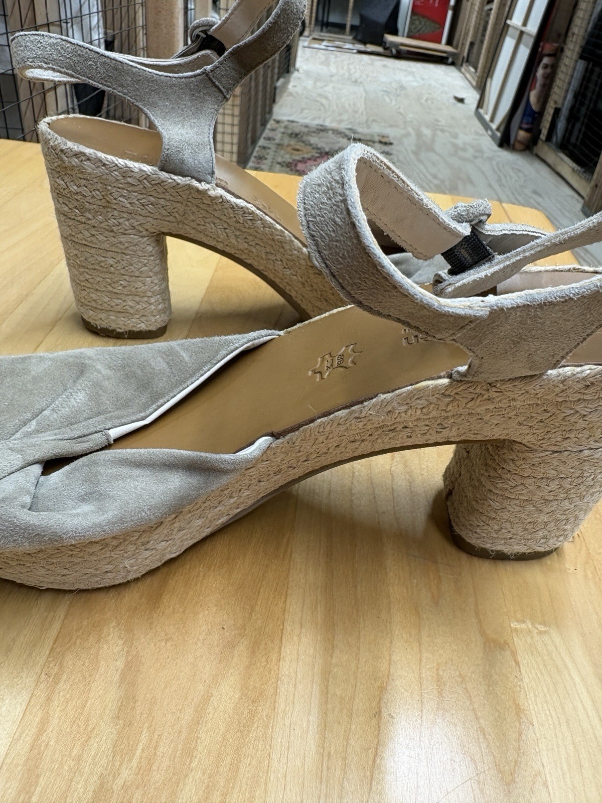 Paul Green Platform 9.5 Rope Sole Soft Suede Sandals Taupe Beige