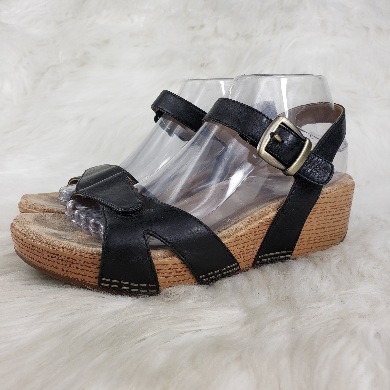 DANSKO Black Leather Ankle Strap Casual Dress Sandals Womens Size US 7 EUR 38