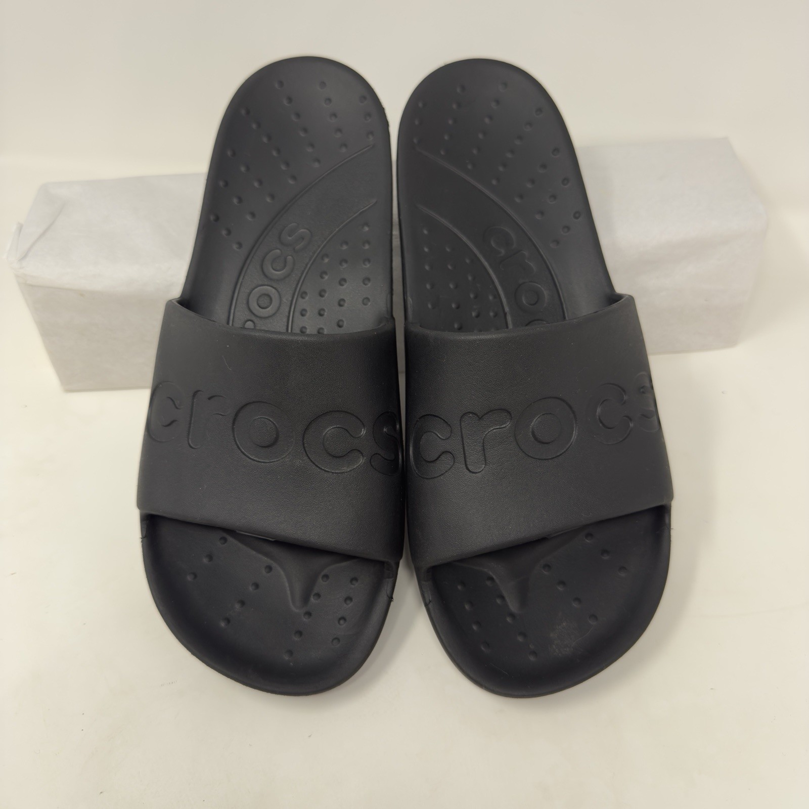 Crocs Slides Sandals Summer Shoes Black Crush Men 6 Women 8 Sandals Croslite
