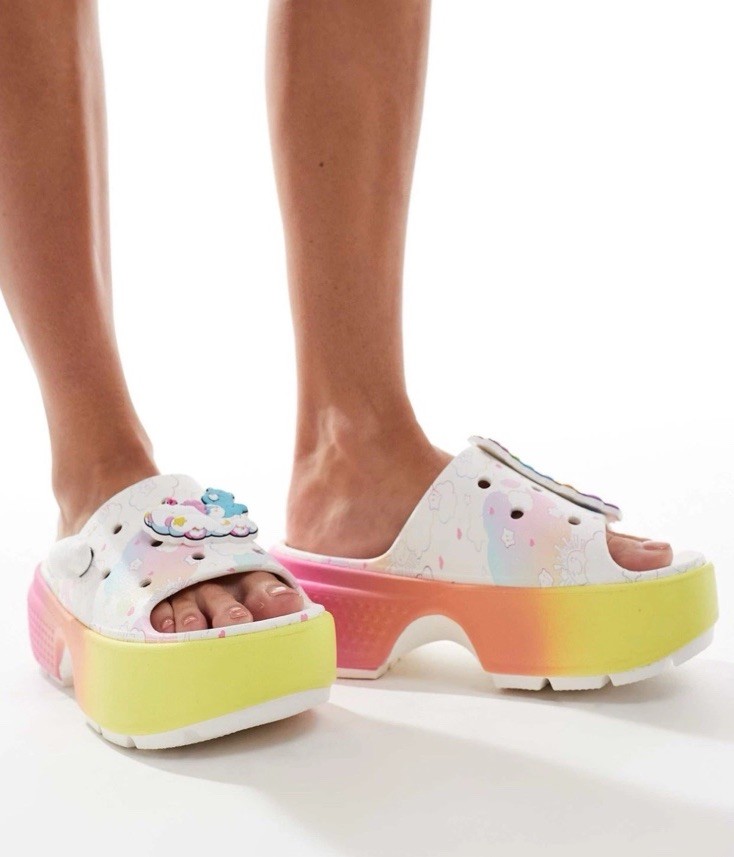 Crocs Platform Stomp Slide Care Bear Glitter Women’s Size Men’s 7 Women’s 9 NWOB