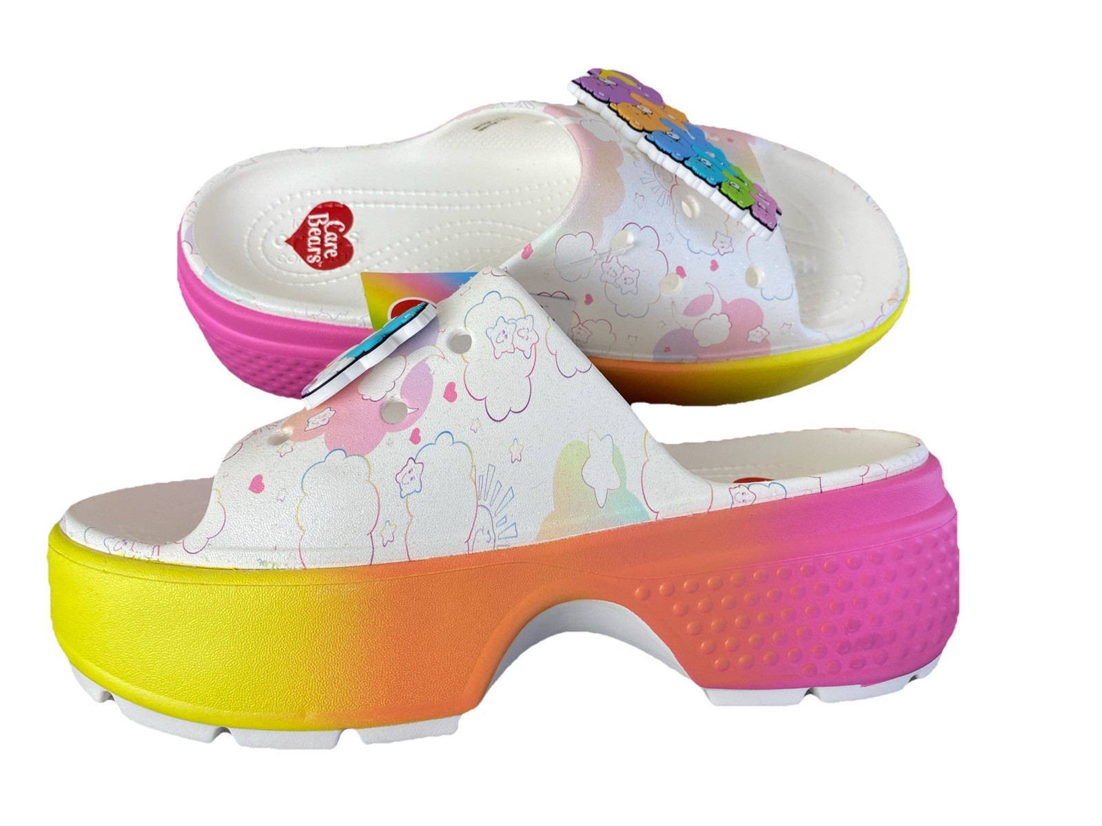 Crocs Platform Stomp Slide Care Bear Glitter Women’s Size Men’s 7 Women’s 9 NWOB