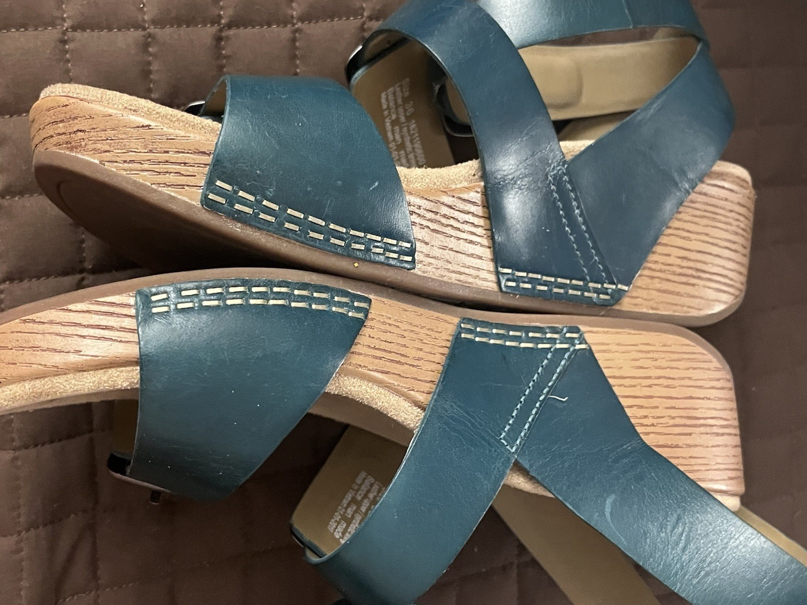 Dansko Lou Women’s 36/6.5 Wedge Sandals Ankle Strap Teal Green Leather NWOB