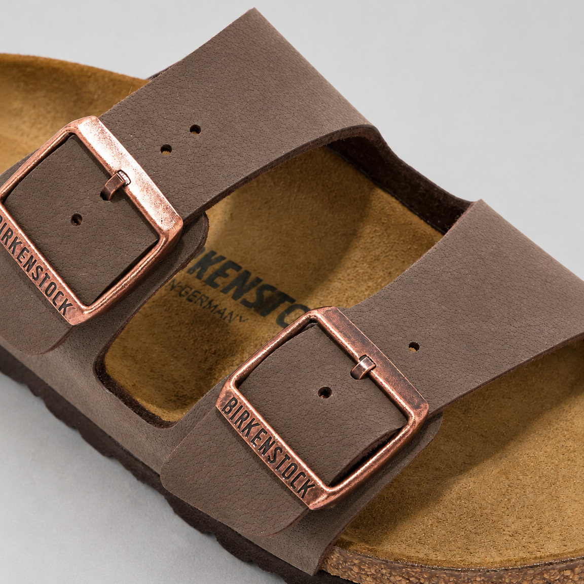 Birkenstock Arizona Mocha Birkibuc Two Strap Comfort Sandals