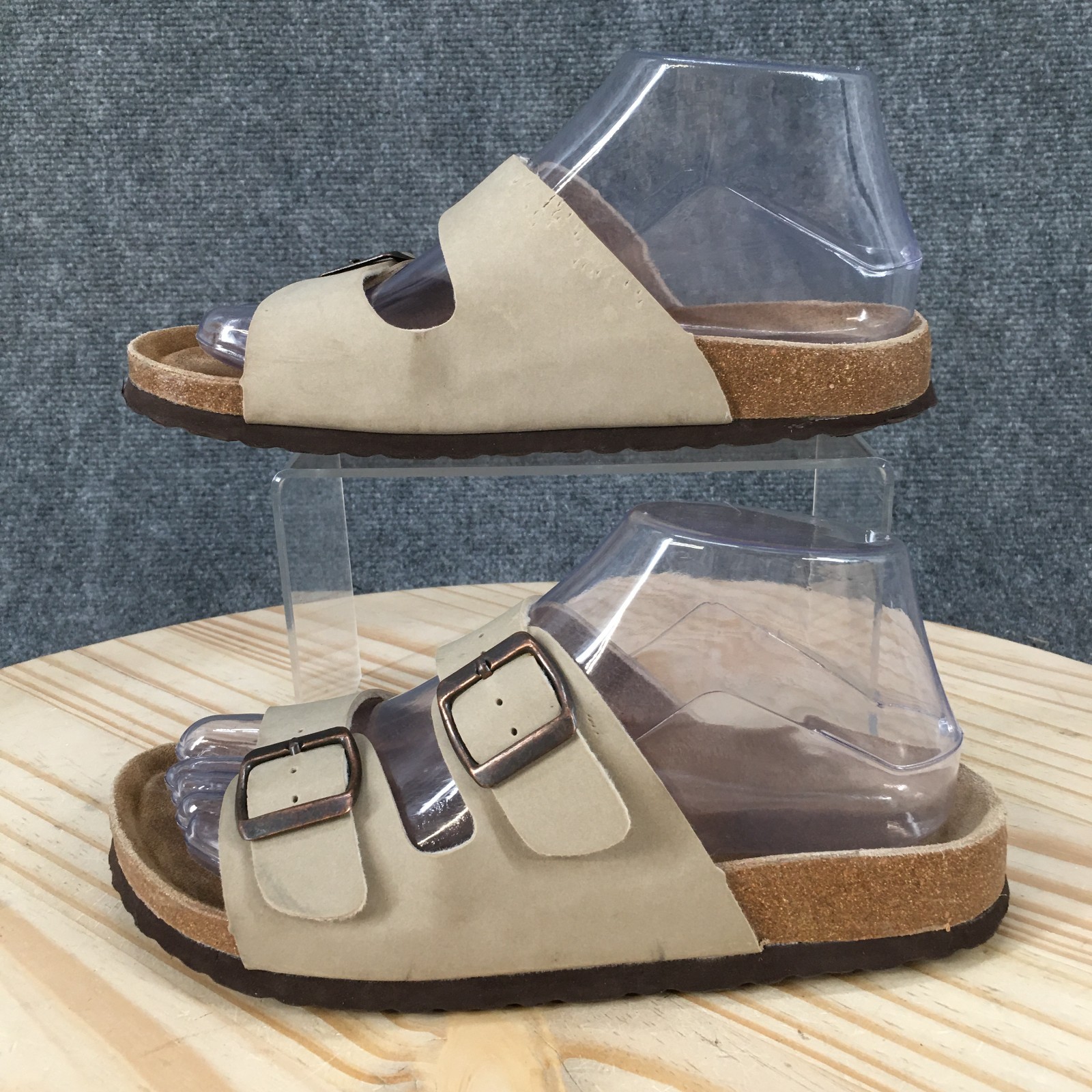 Comfortaire Sandals Womens 7 M Casual Slip On Buckle Slide Beige Faux Leather