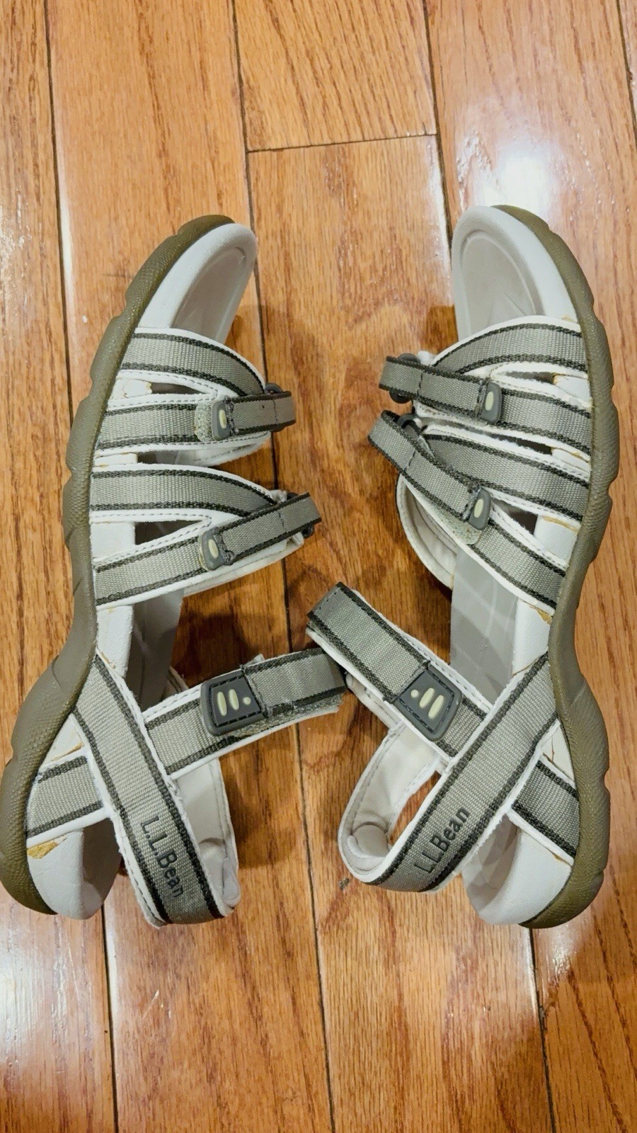 L.L.Bean Women’s Strappy Hook & Loop Sandals Gray/White 8M Nylon Upper