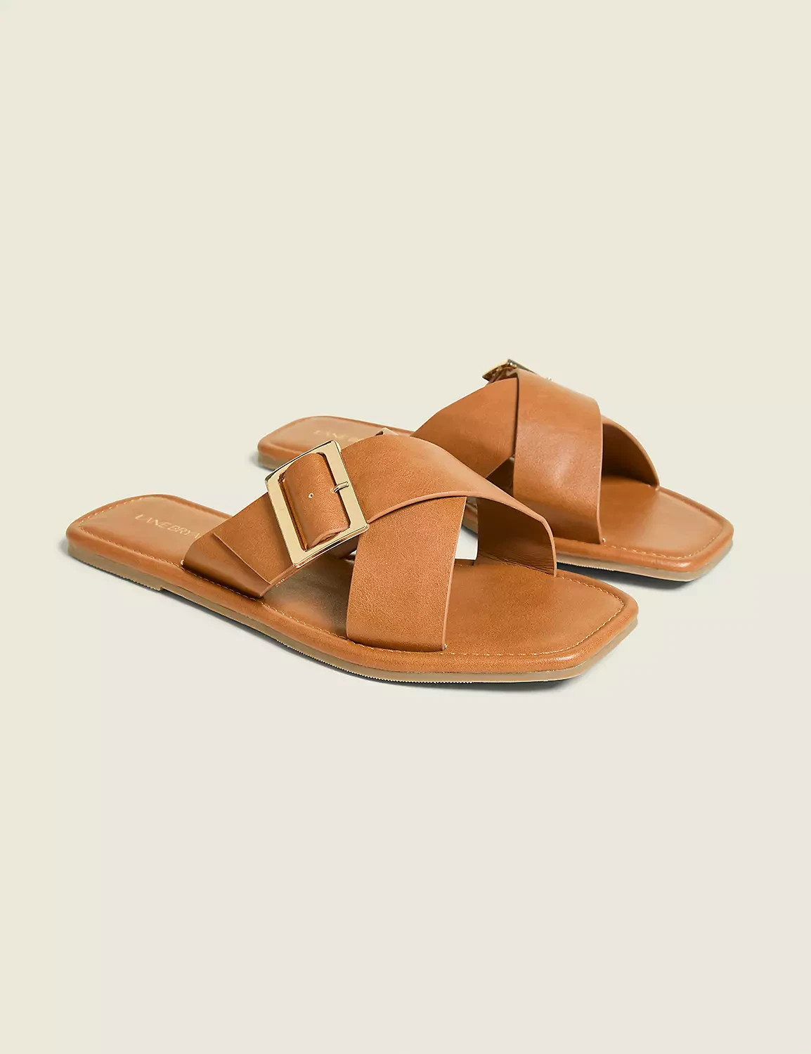 Lane Bryant Size 12W Faux Leather Criss-Cross Slip-On Sandal Honey Brown NWT