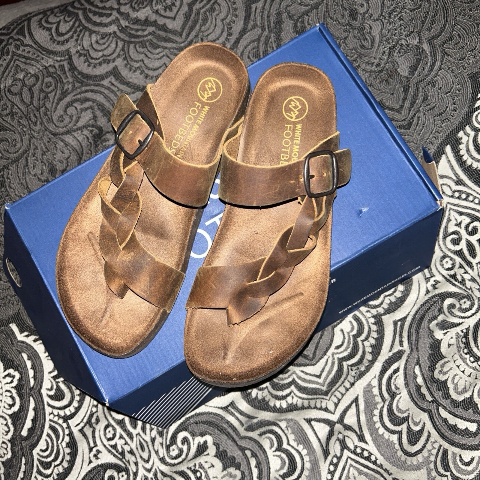 White Mountain Footbeds Women’s Brown Slide Sandals Slip-On Buckle AU 8