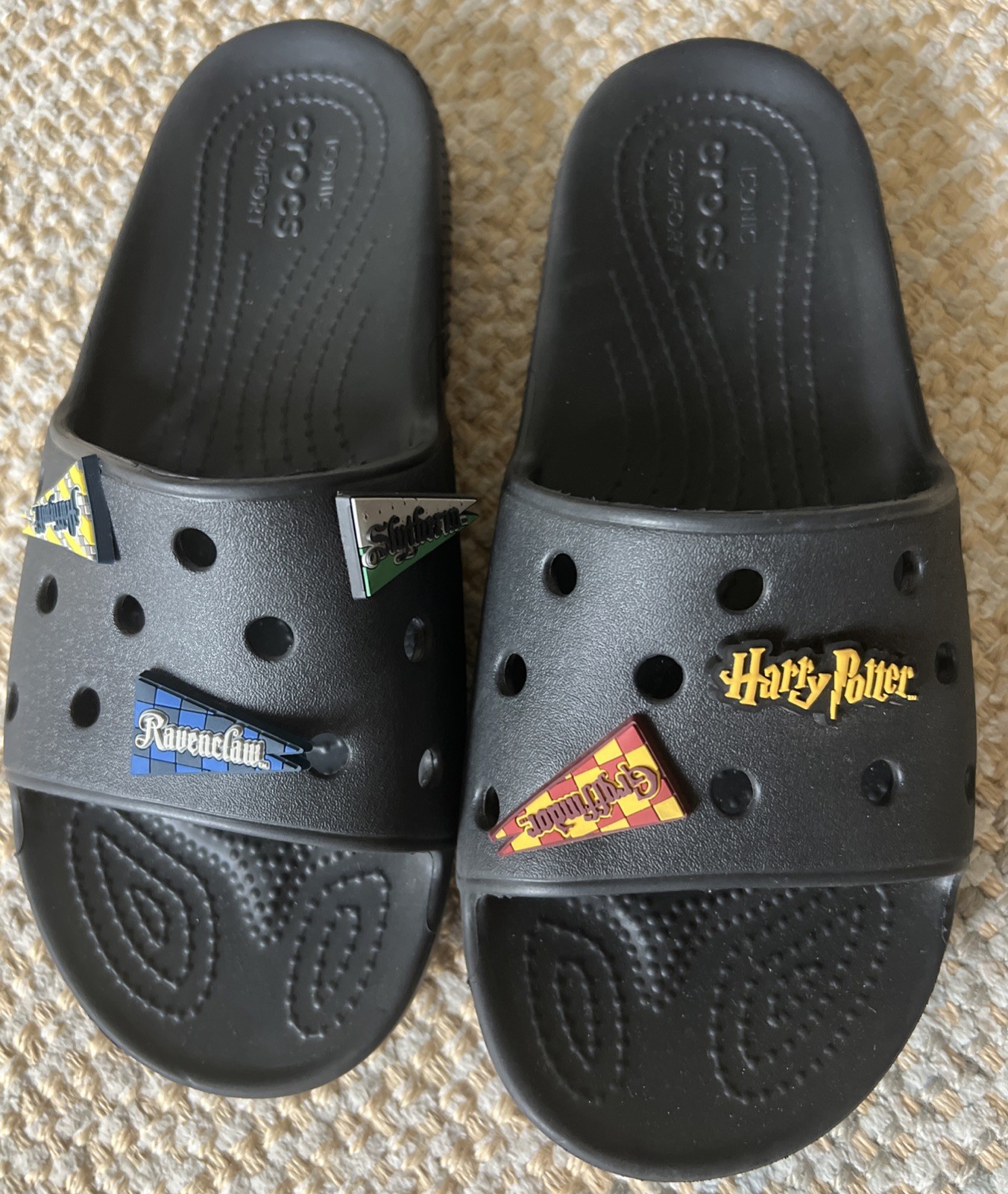 Crocs Harry Potter Unisex Slide Sandals Size M5 W7 Black Lightweight Flip Flops