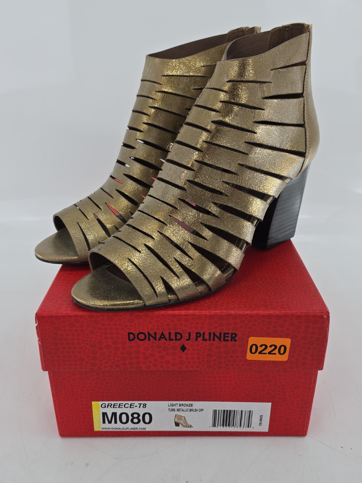 Donald J Pliner Greece-T8 Light Bronze Cutout Peep-Toe Sandals Women’s Sz 8