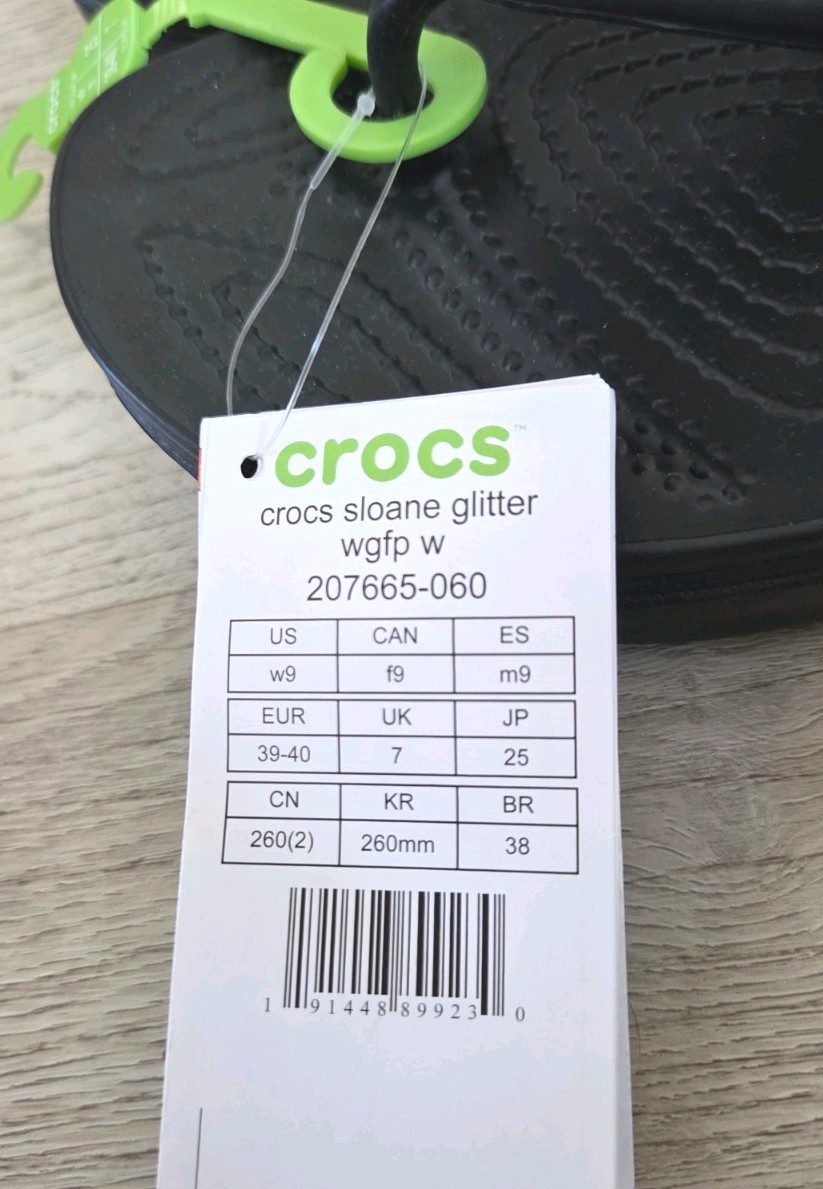NWT Size 9 Crocs Black Sloane Glitter Crystals Flip Flop Wedge Sandals 1.25 Inch