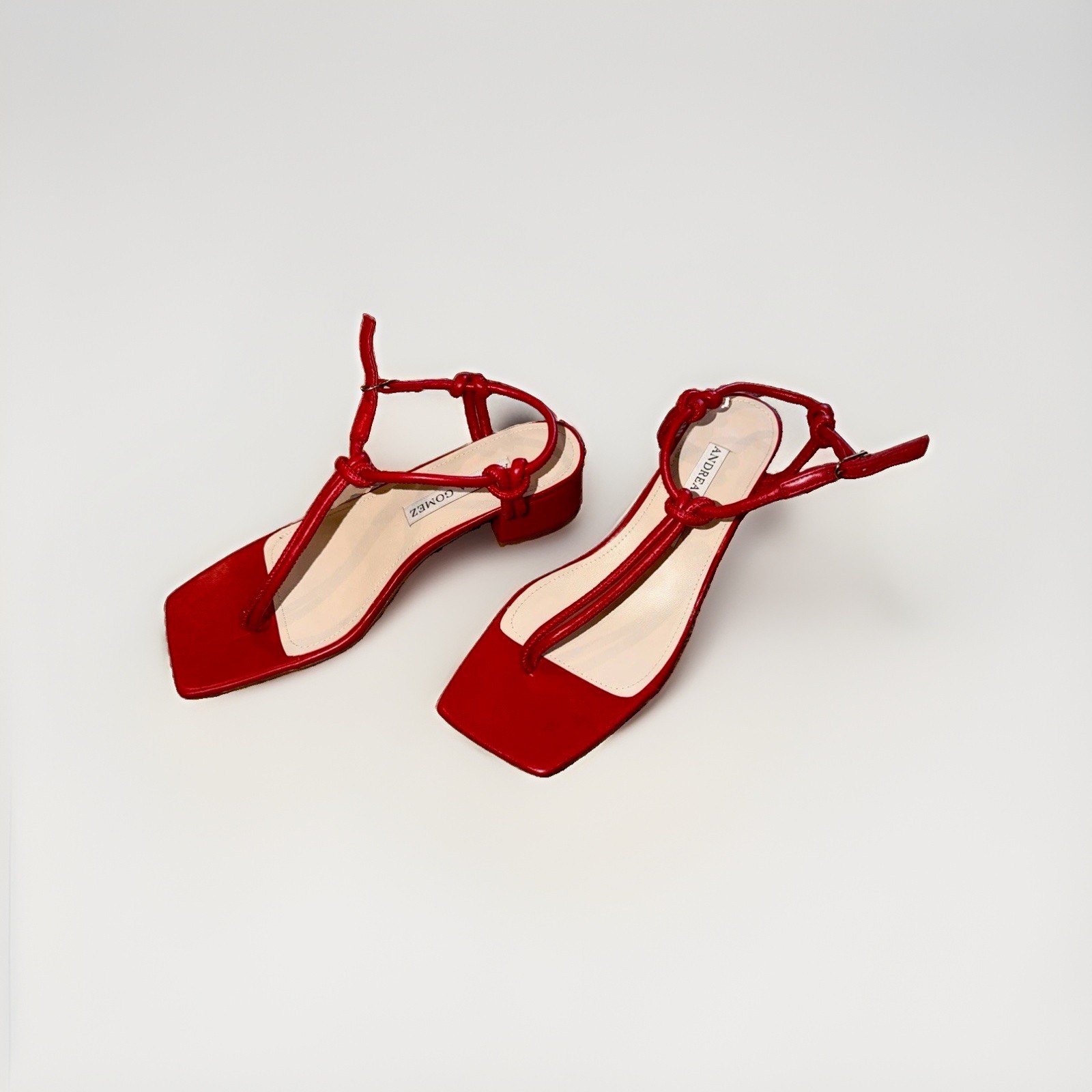 Andrea Gomez Red Leather Strappy Knot Tie Ankle Strap Sandals Women 8.5