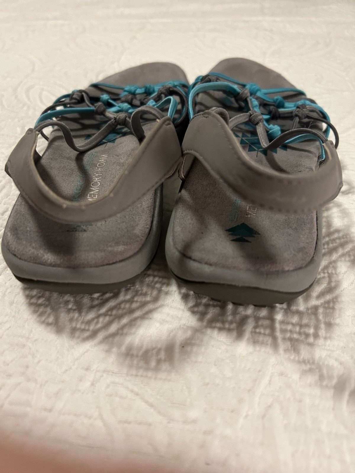 Skechers Memory Foam Strappy Ankle Strap Slingback Sandals Gray/Blue 7