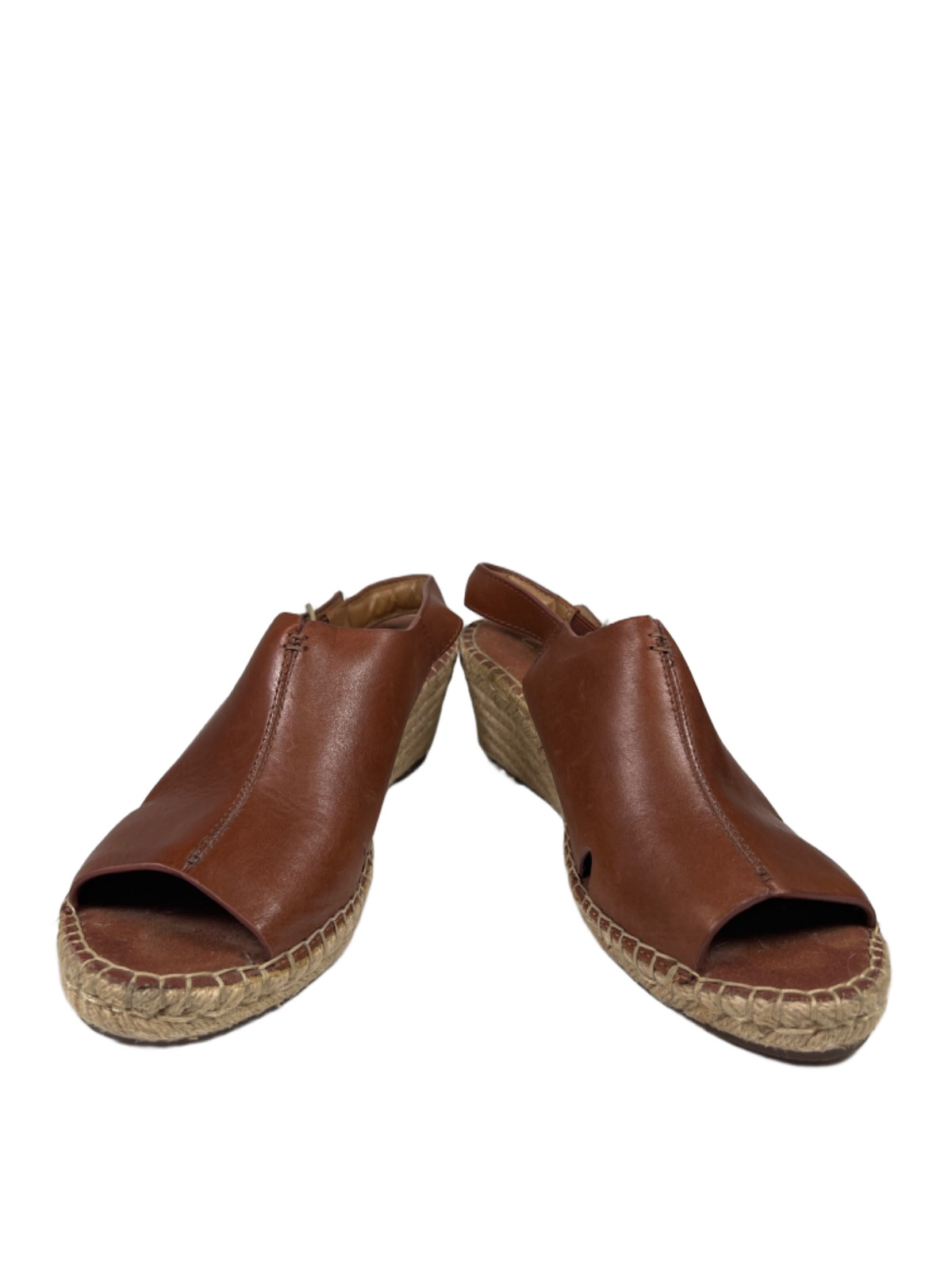 Clarks Artisan Women’s Brown Leather Espadrille Slingback Wedge Sandals – 9