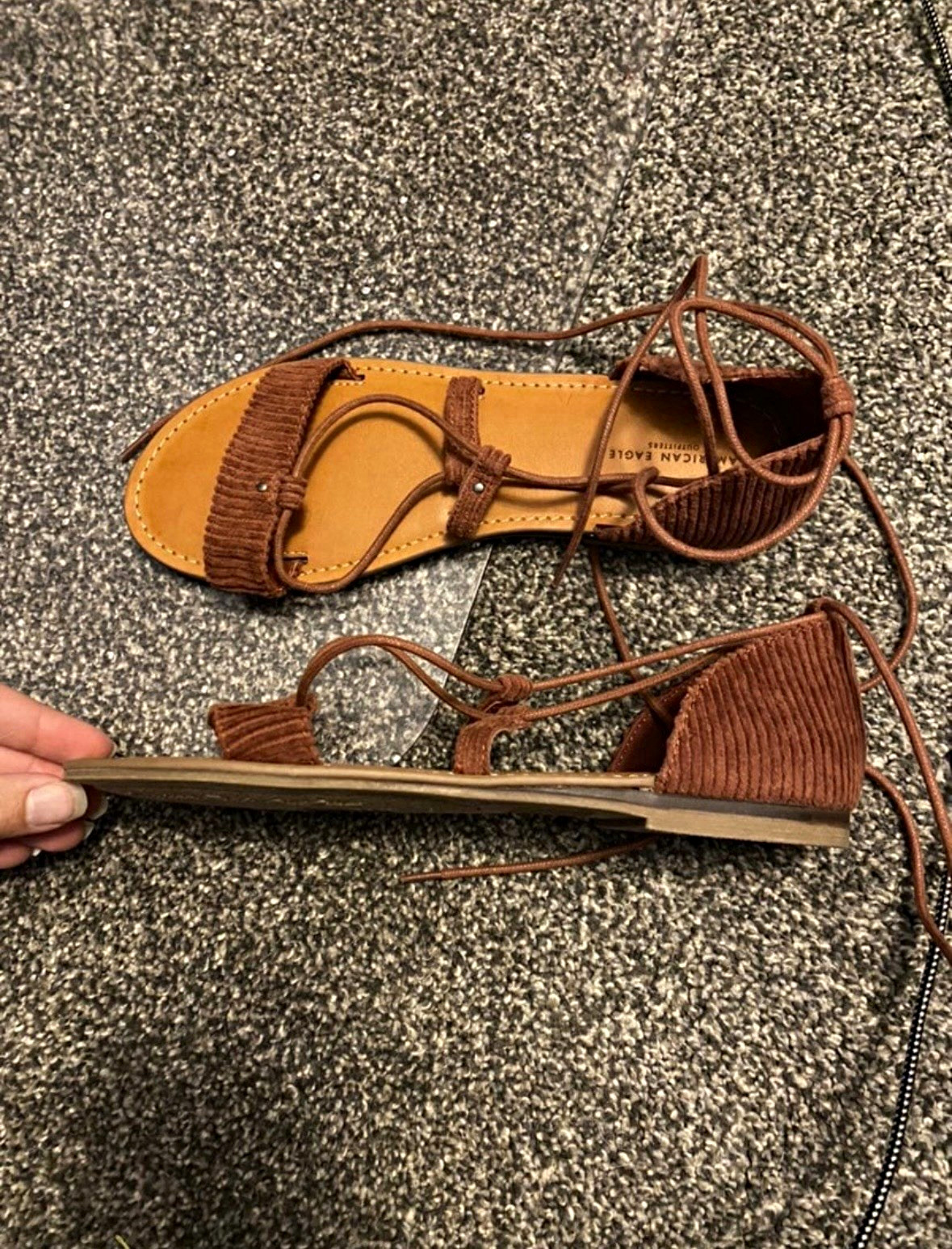 New American Eagle Outfitters Women’s Brown Corduroy Lace Up Ankle Sandals US 7